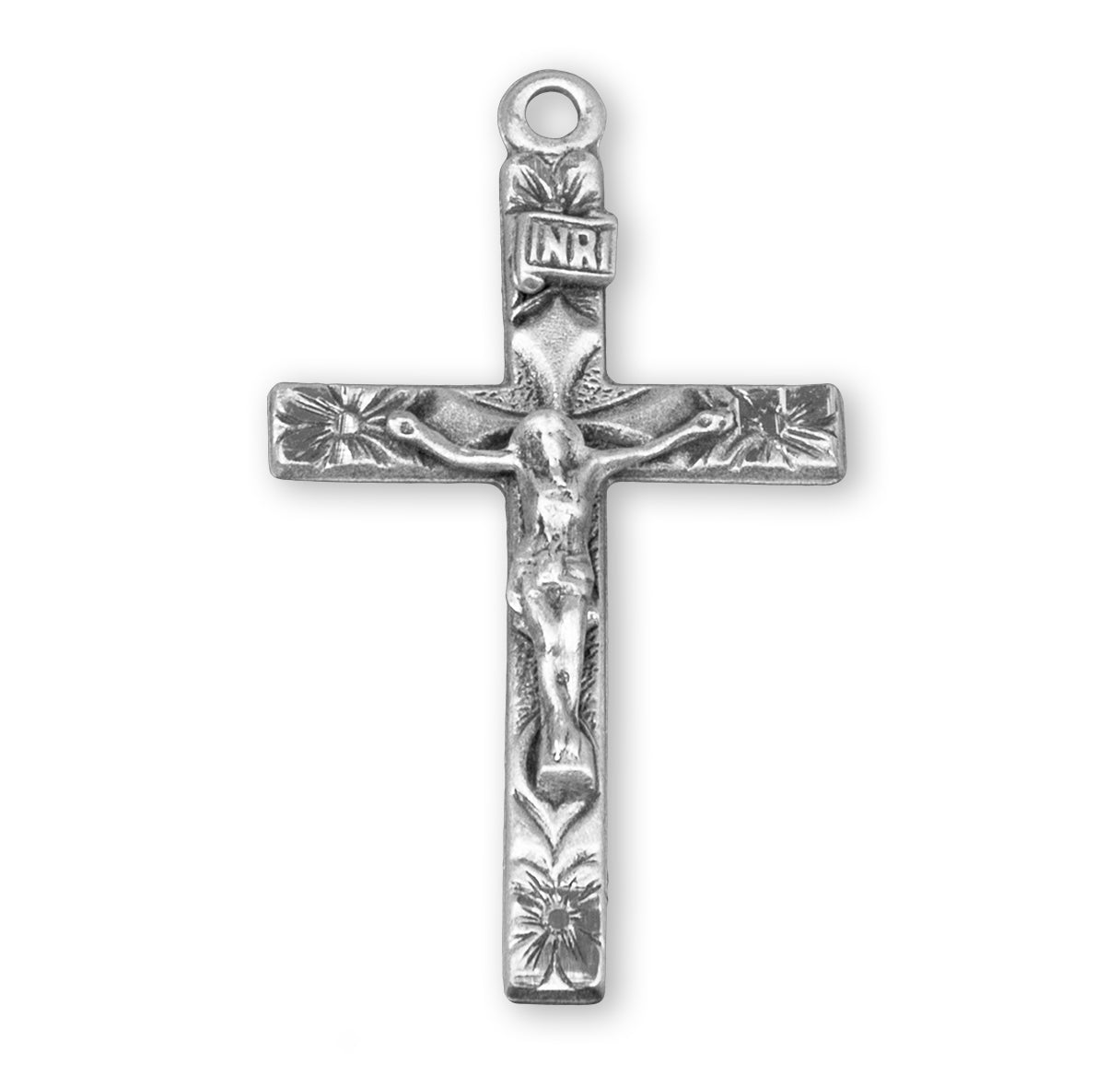 Sterling Silver Flowered Tip Crucifix 24" Ch-Bxd