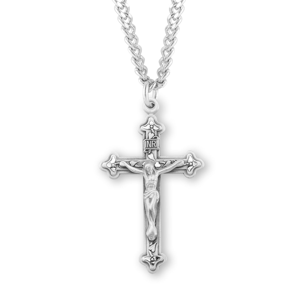 Sterling Silver Med Vine Design Cross 18" Ch-Bxd