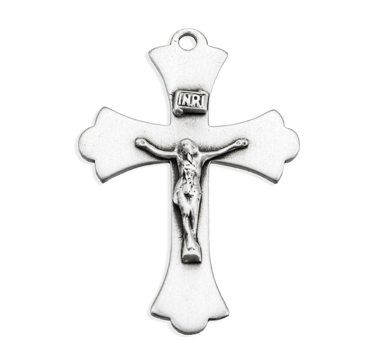 Sterling Silver Small Plain Crucifix W/ Budded Ends-18"Ch Bxd