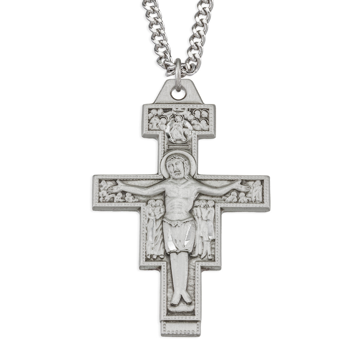 Sterling Silver Ex Lg San Damiano Cross W/ Prayer on Back- 24" Ch-Bxd