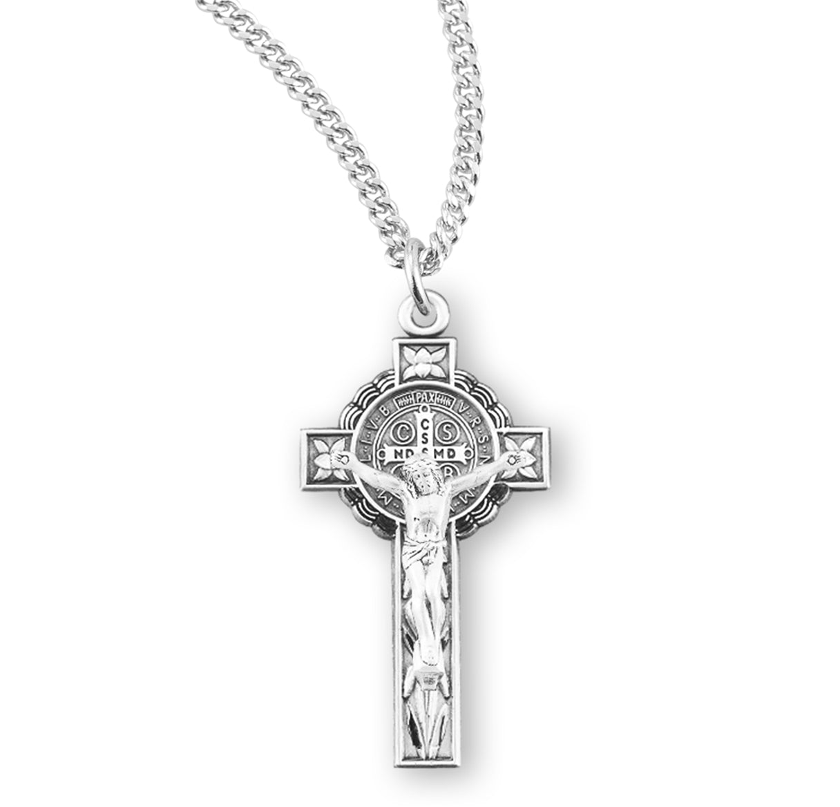 Sterling Silver St. Benedict Crucifix w/20" Ch-Bxd