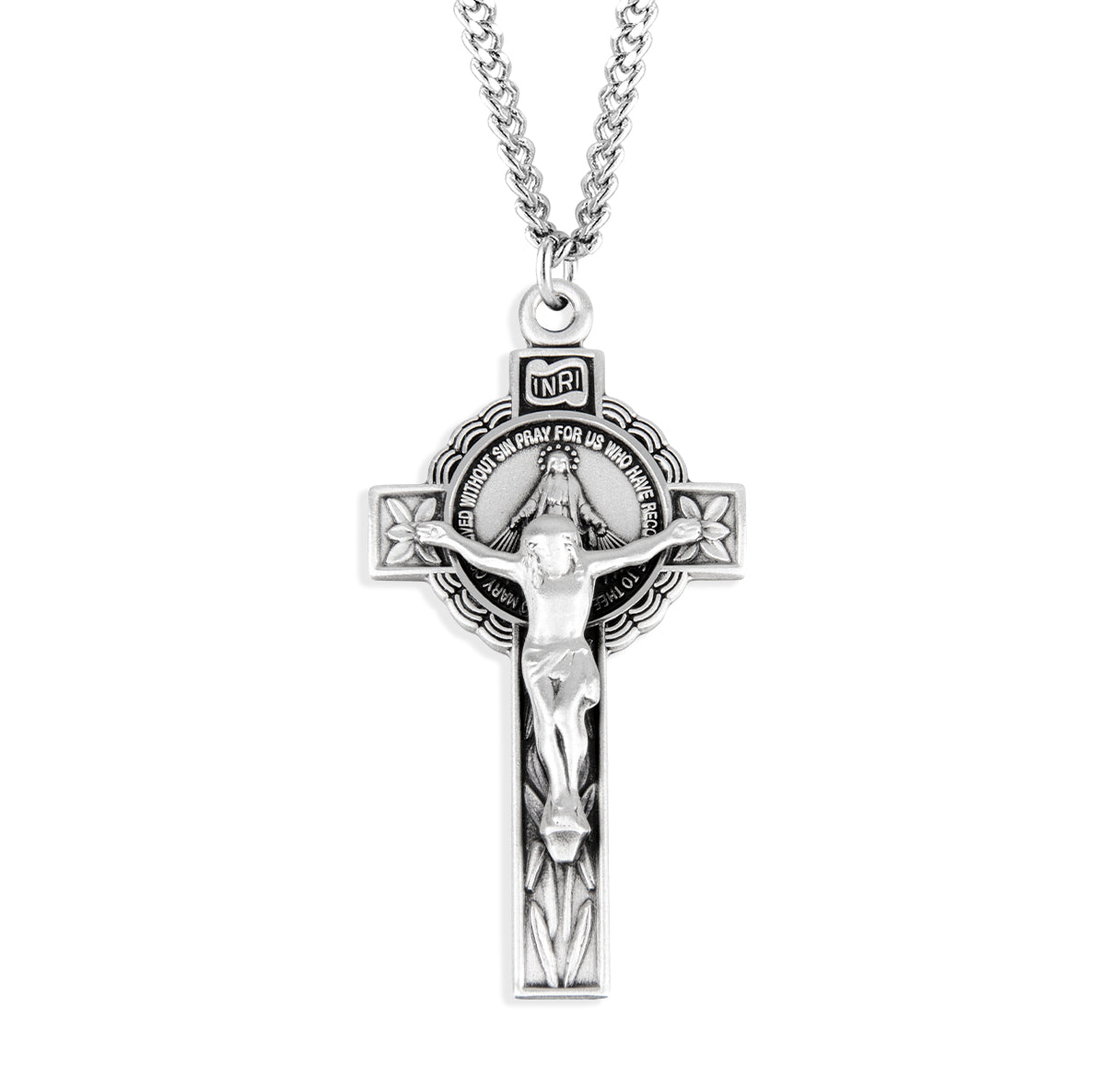 Sterling Silver Miraculous Crucifix w/18" Ch-Bxd