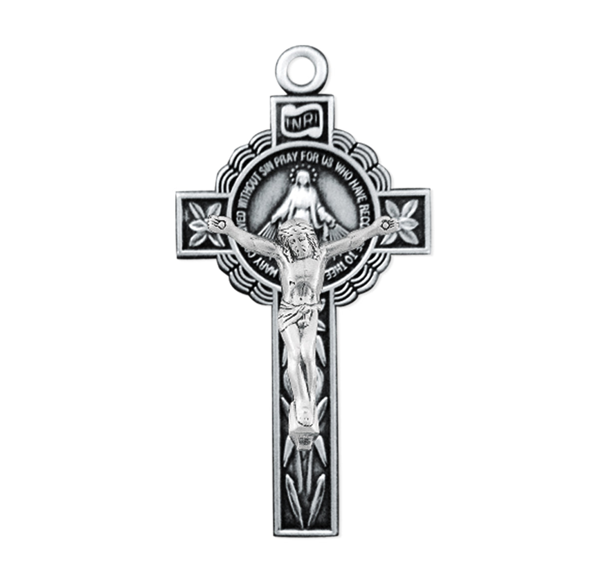 Sterling Silver Miraculous Crucifix w/18" Ch-Bxd