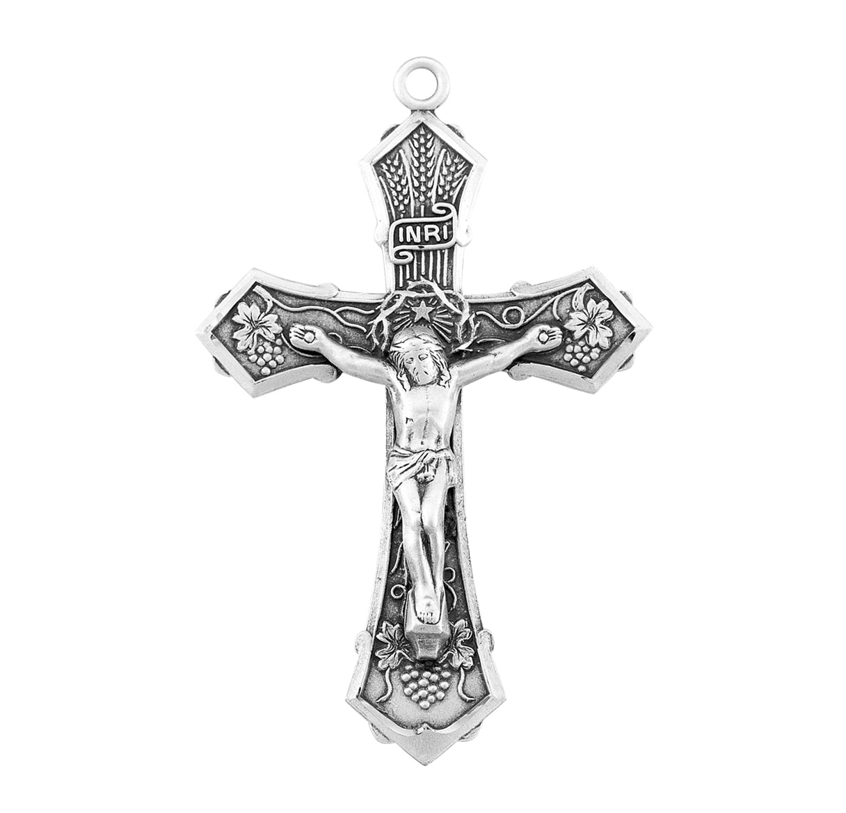 Grape and Wheat Design Sterling Silver Crucifix