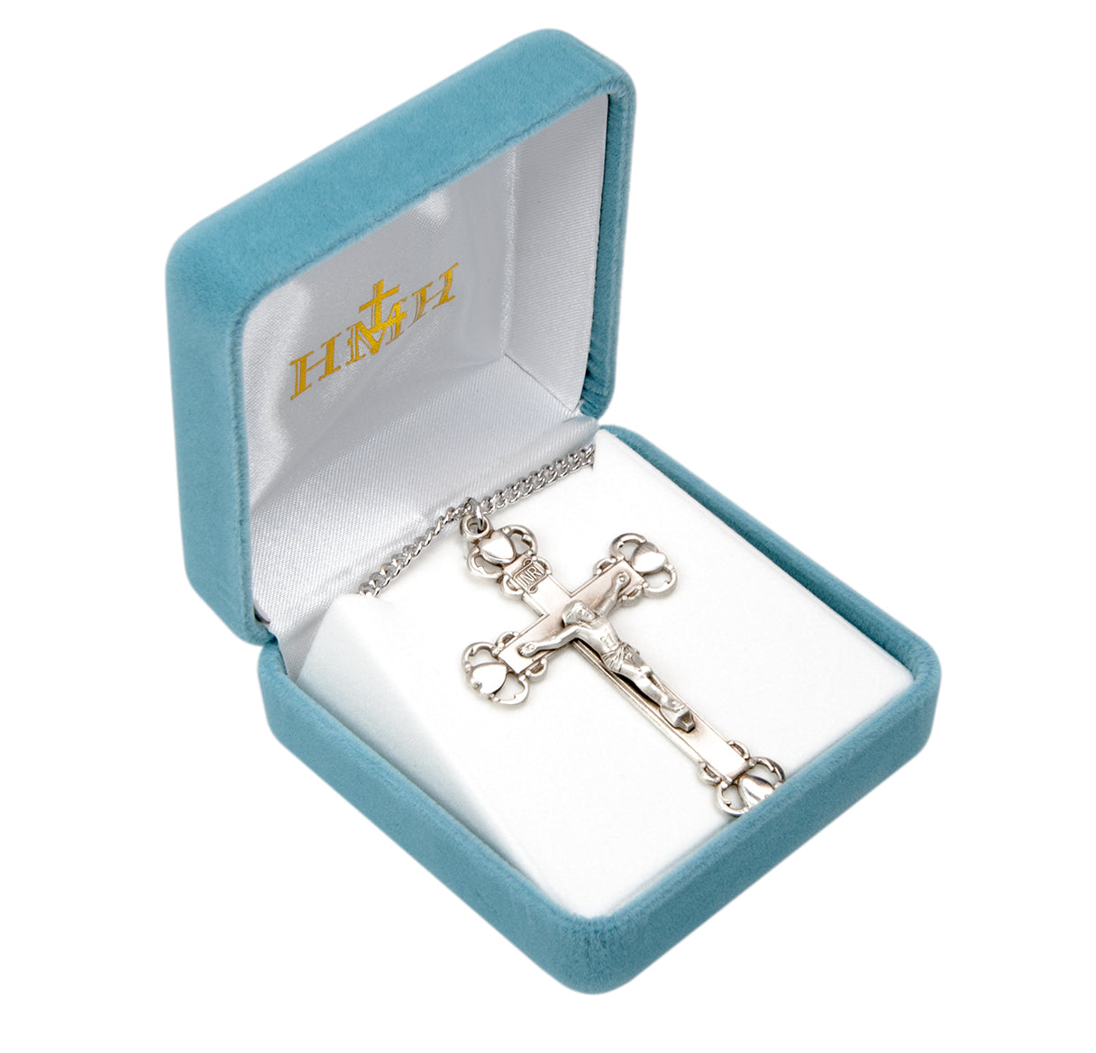 Heart Tipped Sterling Silver Crucifix