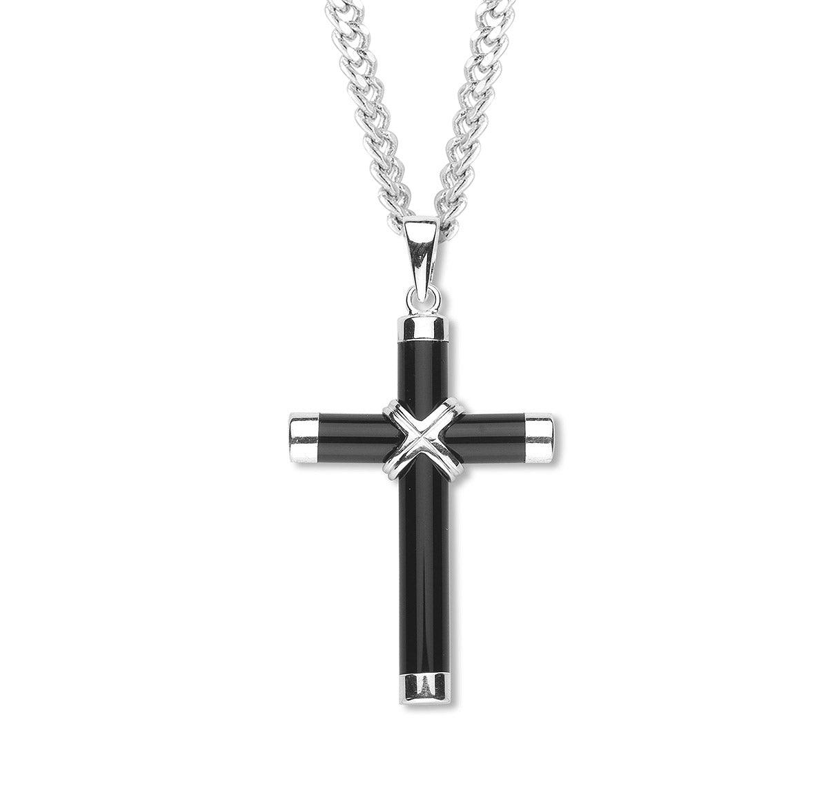 Sterling Silver Onyx Cross 24" Ch-Bxd