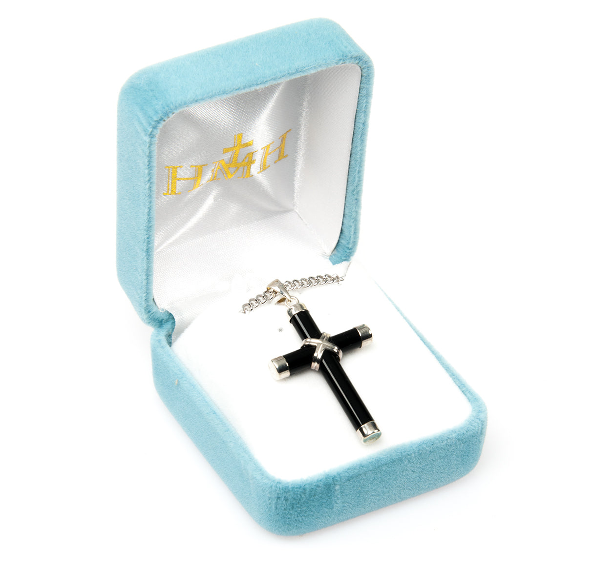 Sterling Silver Onyx Cross 24" Ch-Bxd
