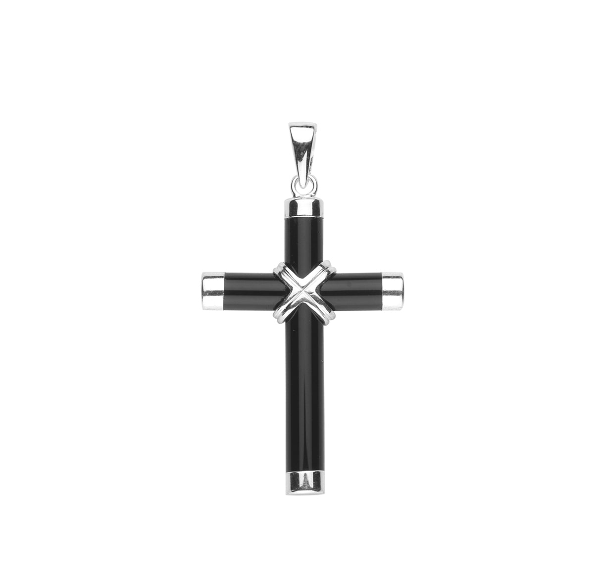 Sterling Silver Onyx Cross 24" Ch-Bxd