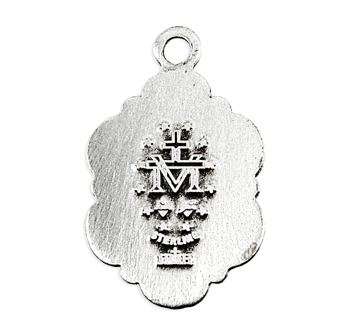 Sterling Silver Blue Epoxy Oval Fancy Edge Miraculous Medal
