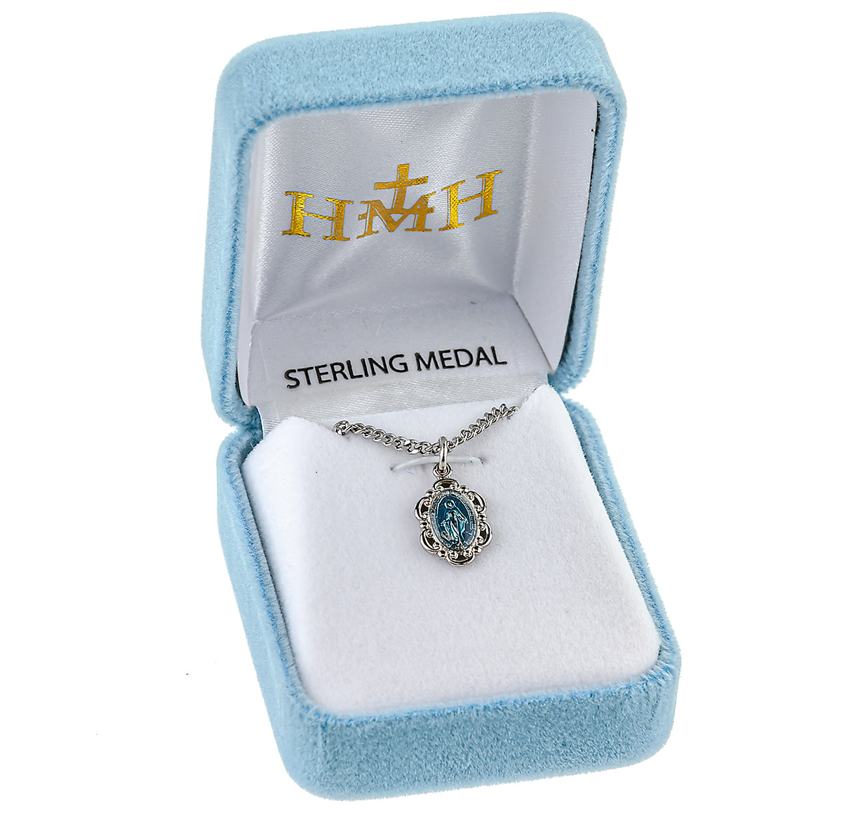 Sterling Silver Small Baroque Blue Miraculous- 16" Ch-Bxd