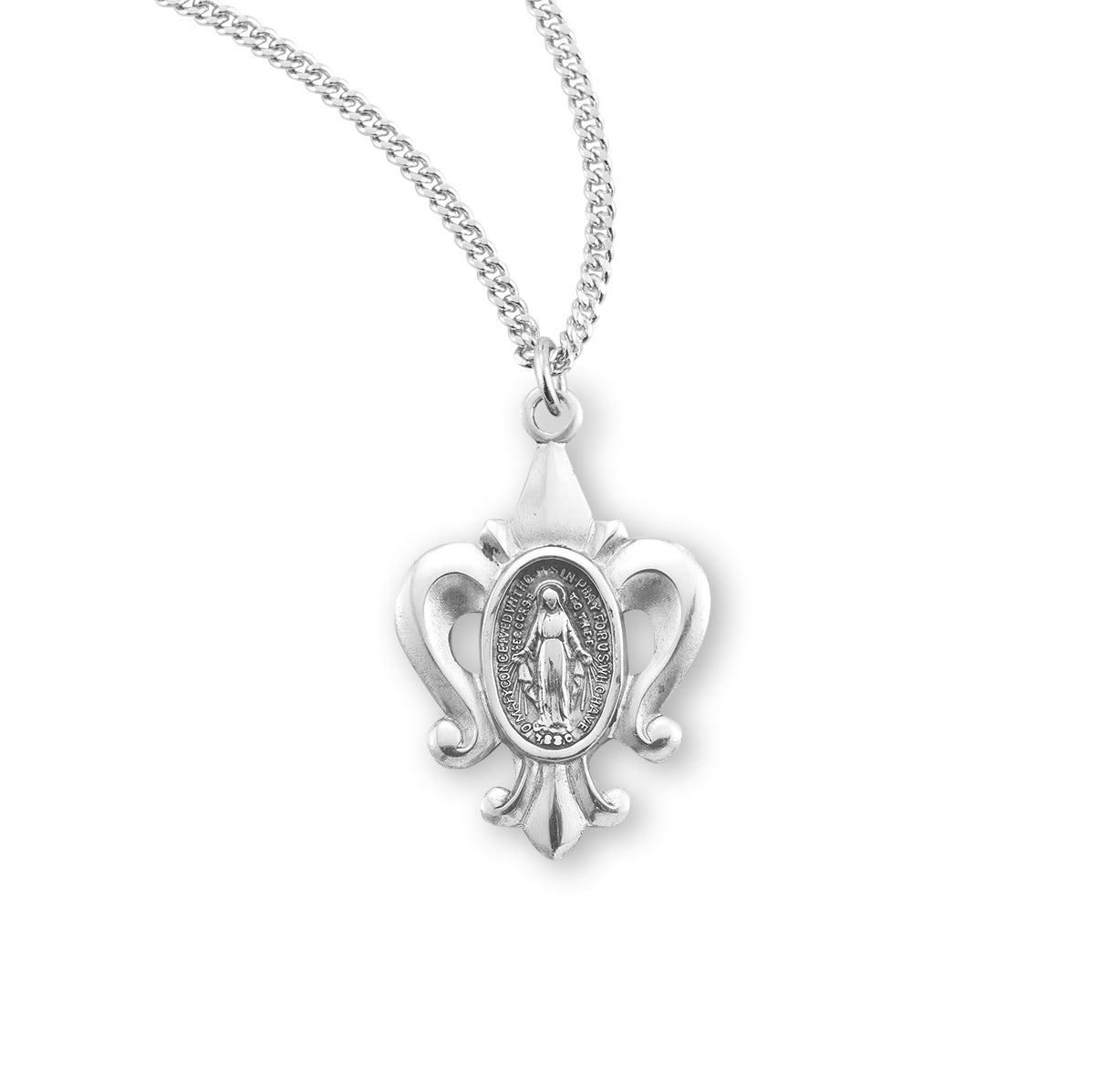 Sterling Silver Fluer De Lis Miraculous Medal w/20" Ch-Bxd