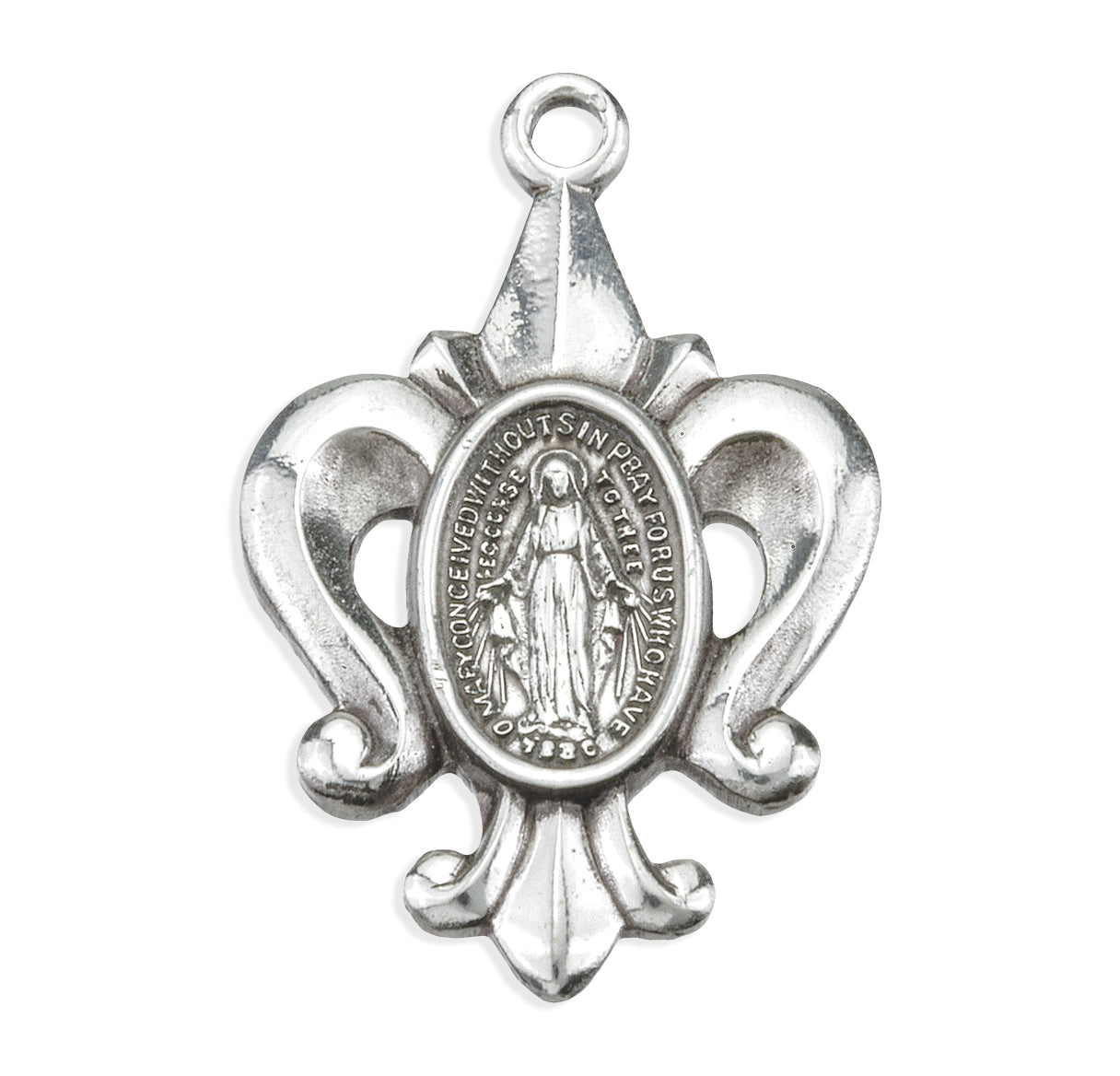 Sterling Silver Fluer De Lis Miraculous Medal w/20" Ch-Bxd