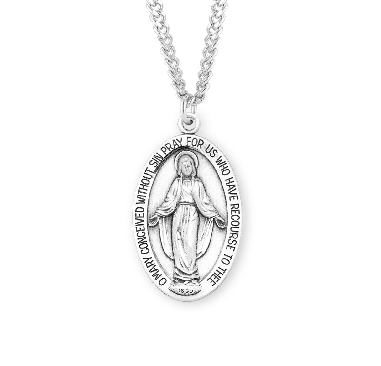 Sterling Silver Lrg Oval Miraculous 27" Ch-Bxd
