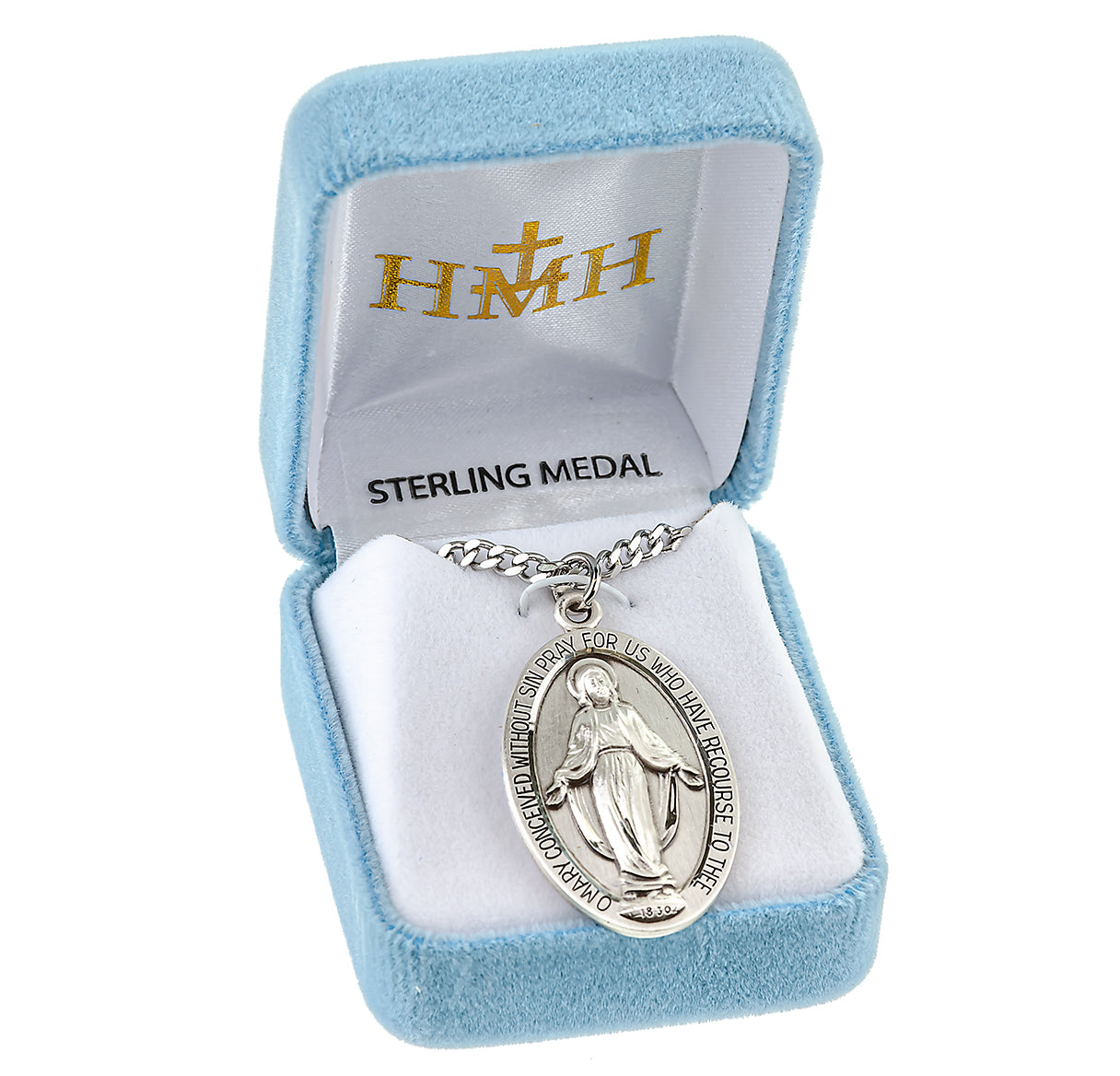 Sterling Silver Lrg Oval Miraculous 27" Ch-Bxd