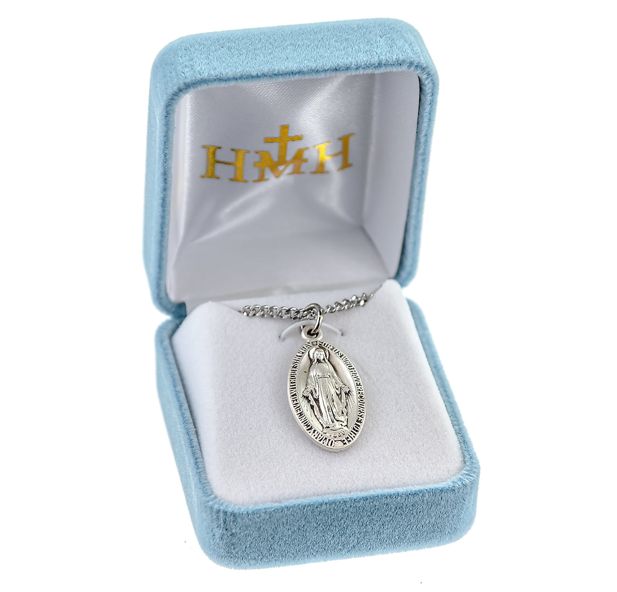 Sterling Silver Oval Miraculous Medal -18" Stainless Chain-Bxd
