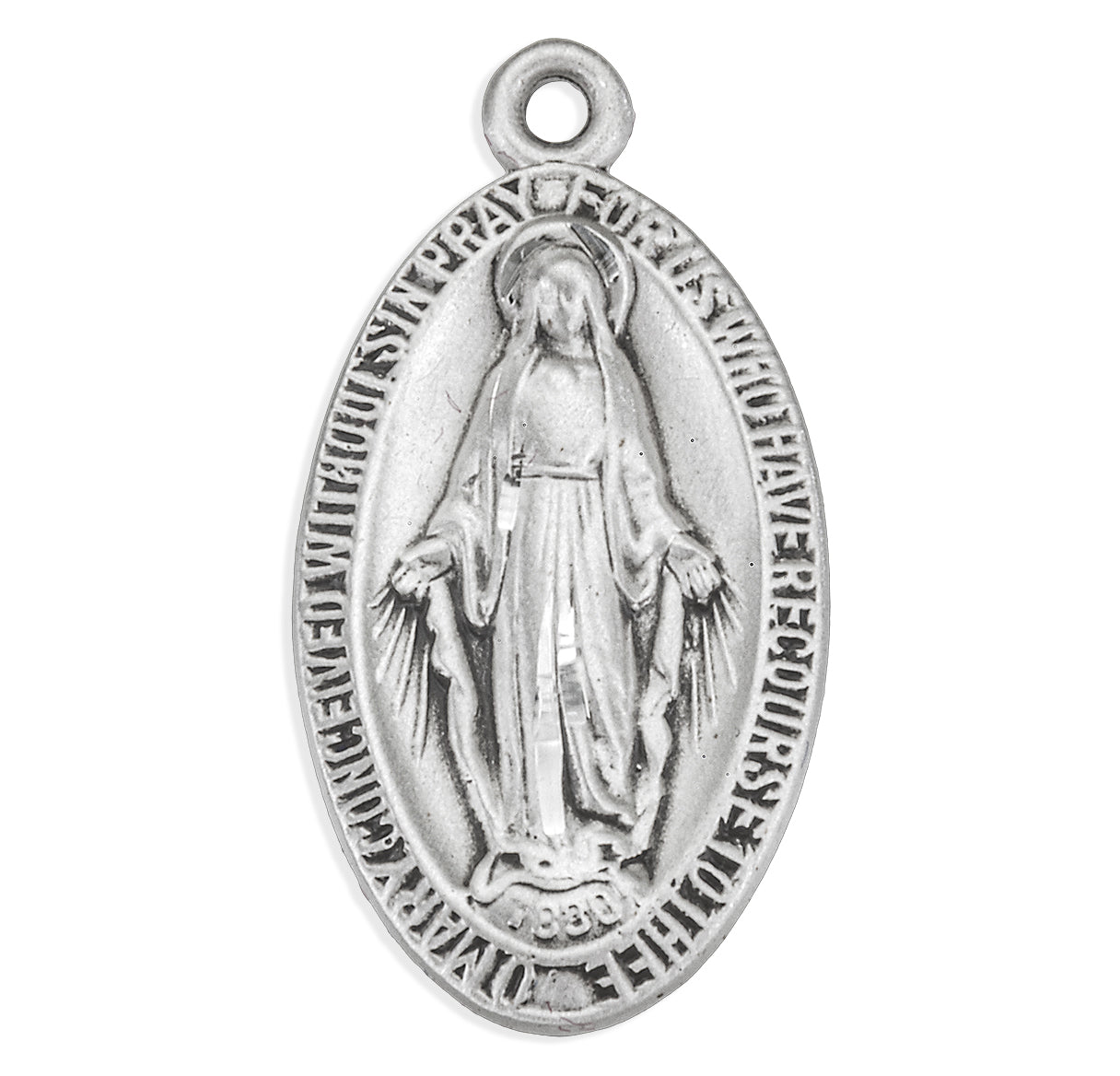Sterling Silver Oval Miraculous Medal -18" Stainless Chain-Bxd