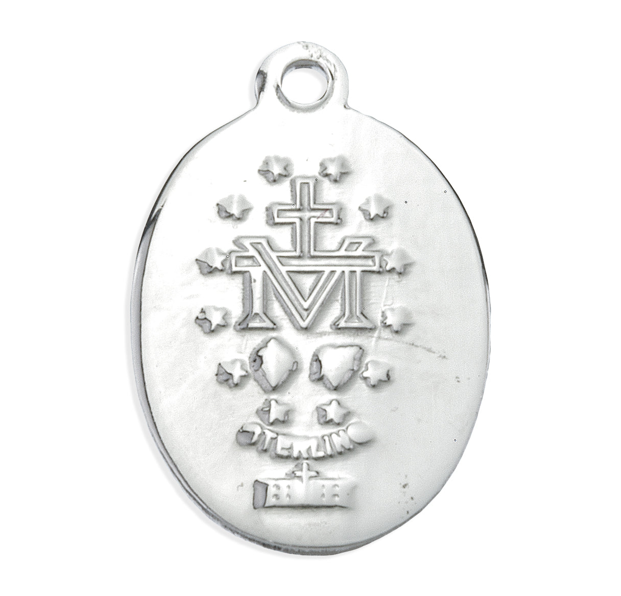Sterling Silver Oval Blue Epoxy Miraculous Medal