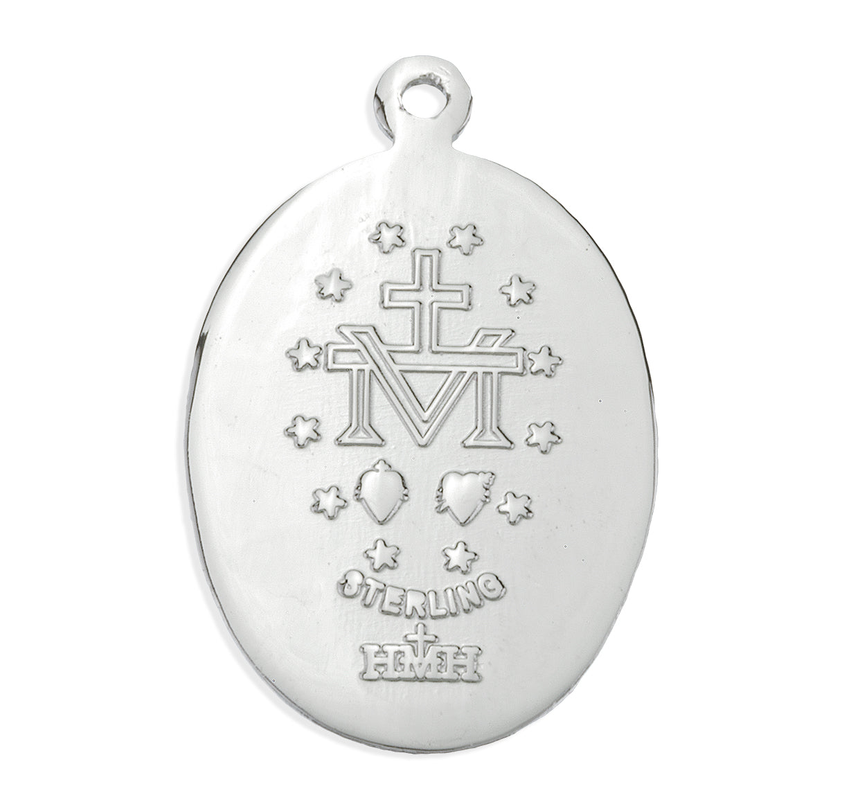 Sterling Silver Oval Blue Epoxy Fancy Edge Miraculous Medal