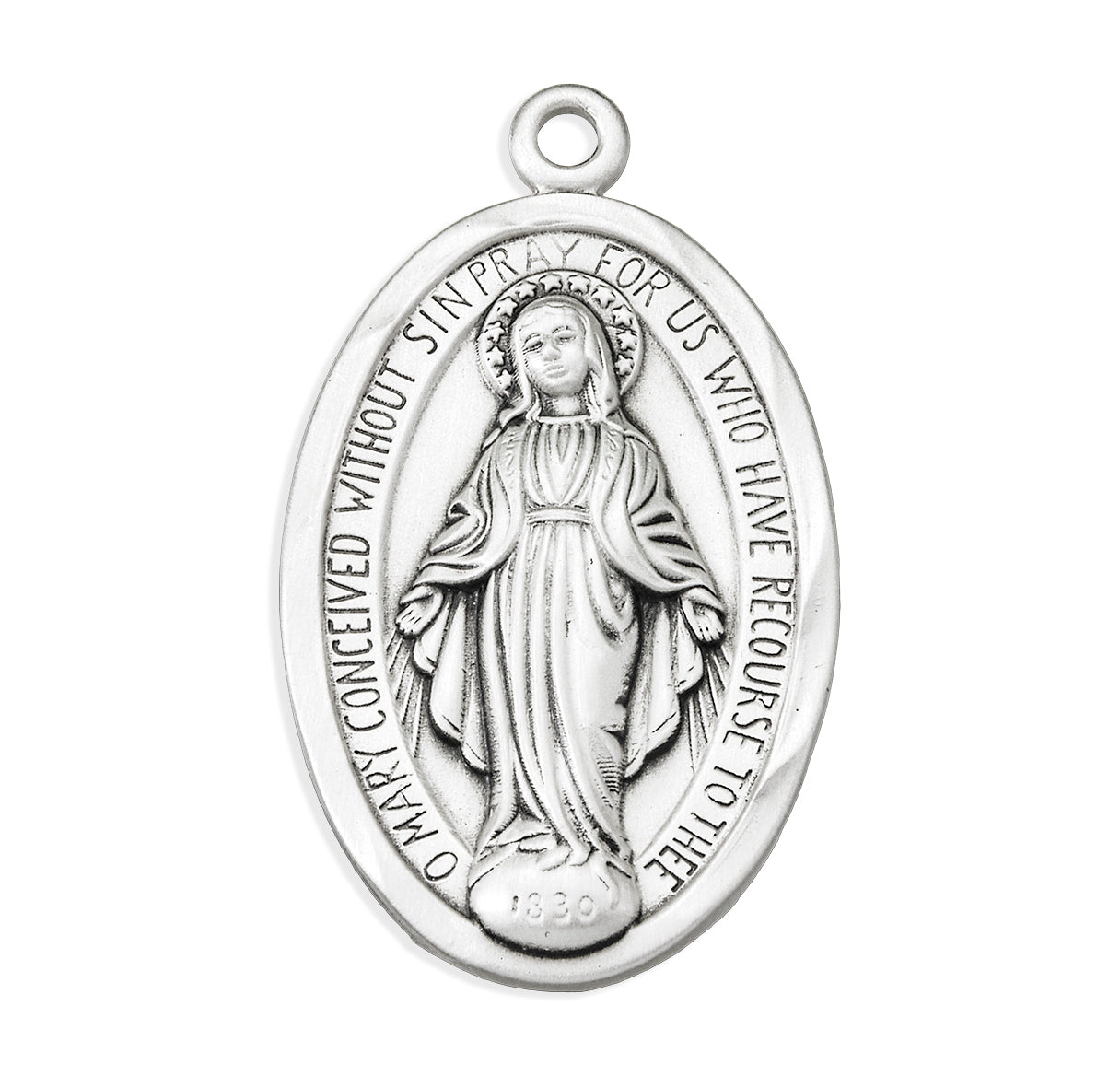 Sterling Silver Large Oval Miraculous Medal w/Fancy Edging-27" Ch-Bxd