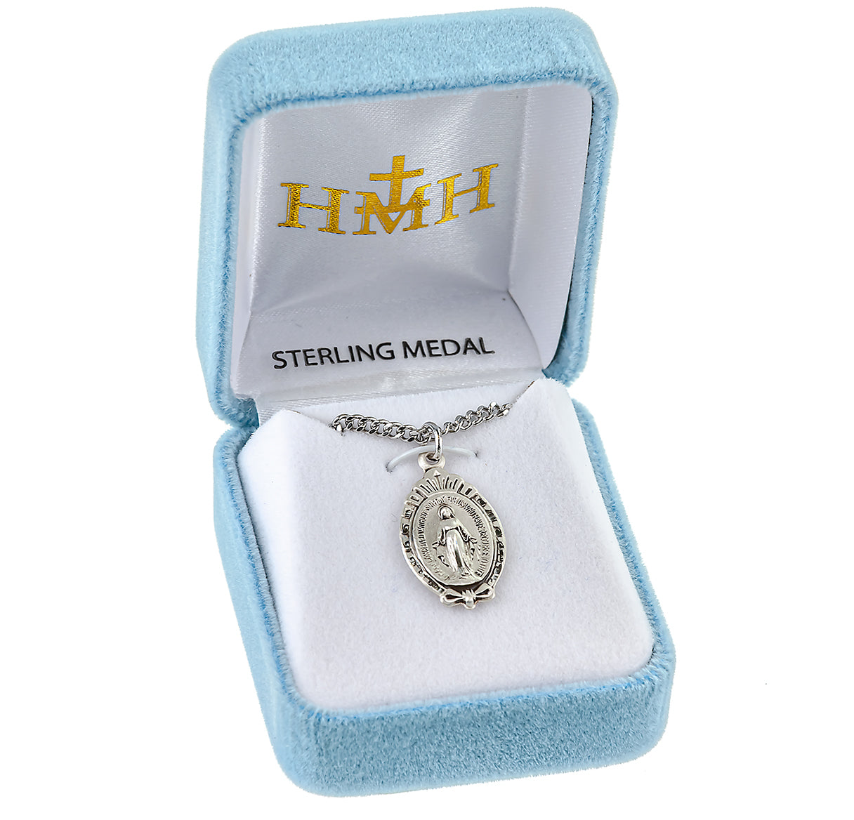 Sterling Silver 15/16" Miraculous Medal w/Fancy Scroll Border w/20" Ch-Bxd