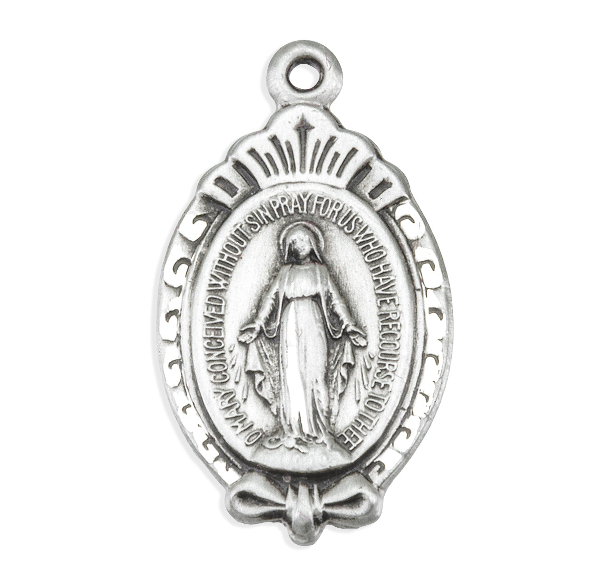 Sterling Silver 15/16" Miraculous Medal w/Fancy Scroll Border w/20" Ch-Bxd