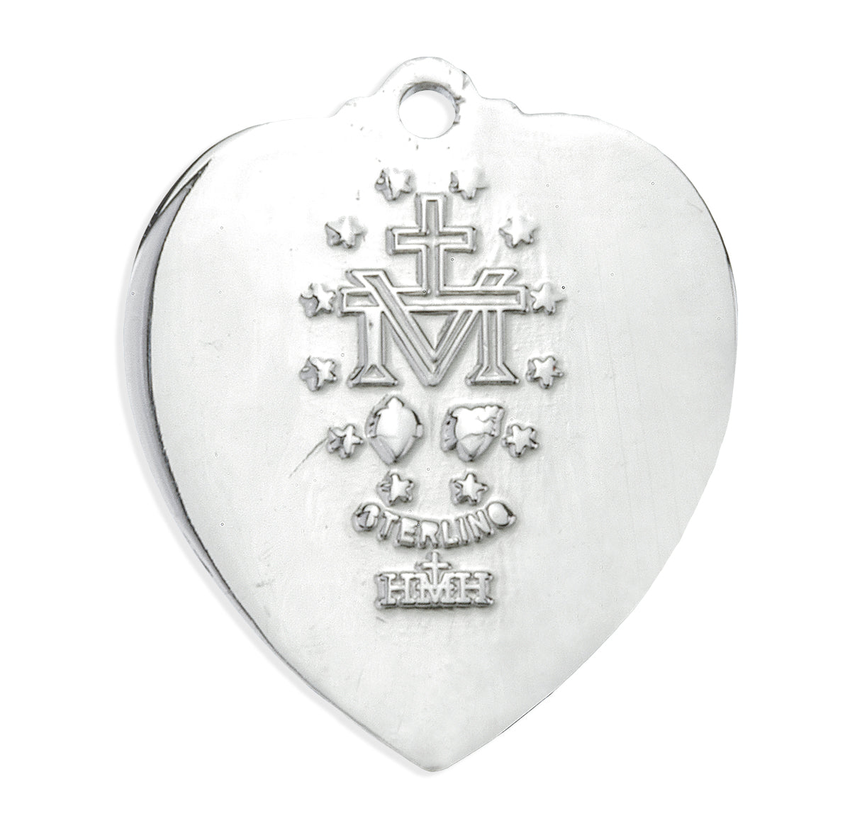 Sterling Silver Flower Epoxy Heart Shape Miraculous Medal