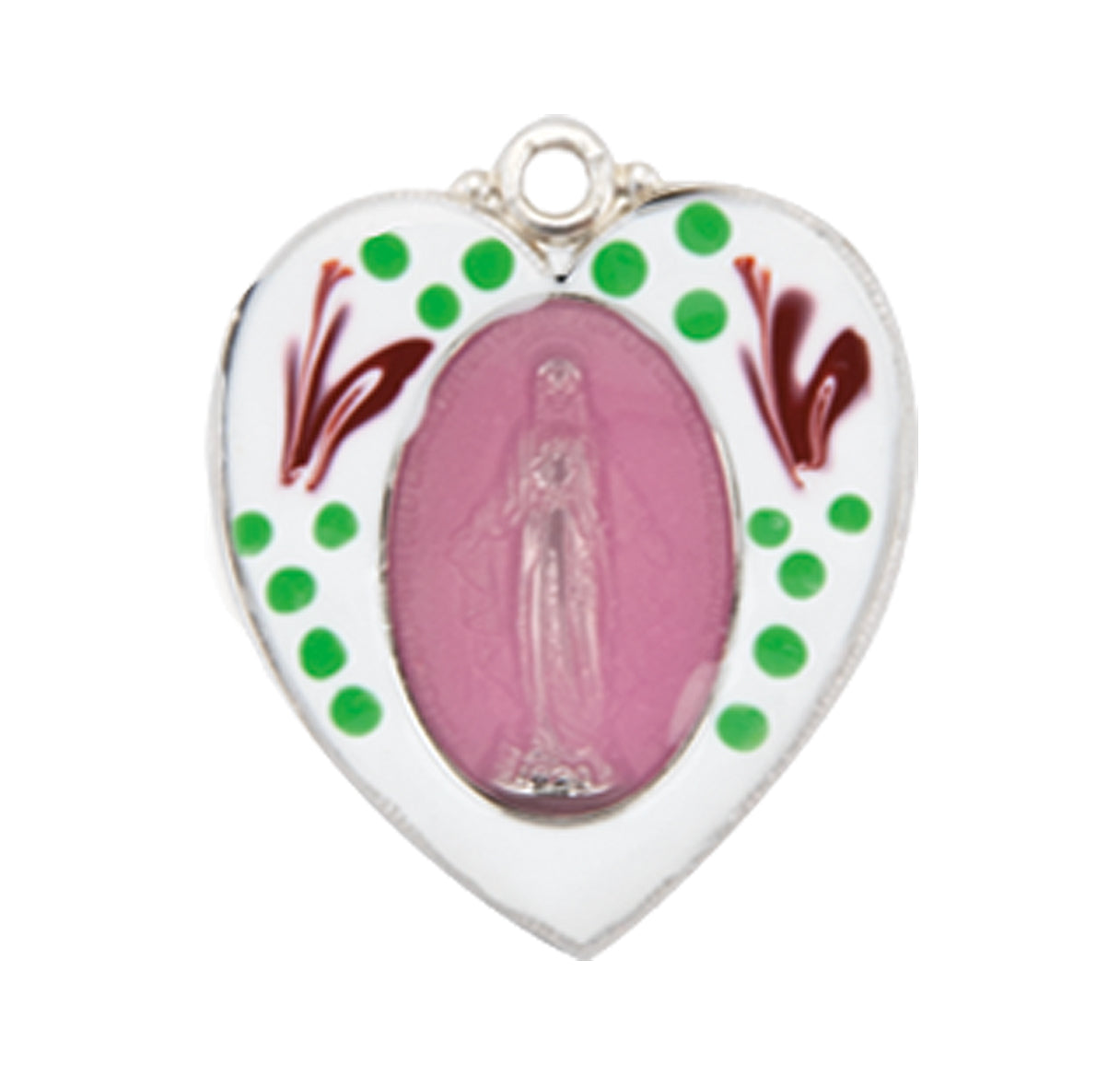 Sterling Silver Flower Epoxy Heart Shape Miraculous Medal