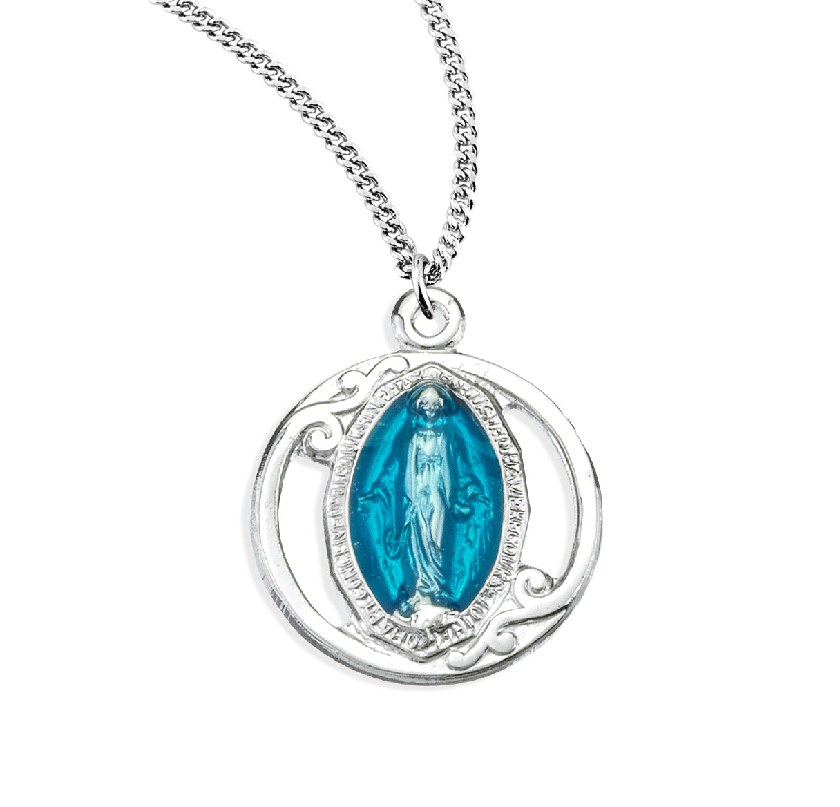 Sterling Silver Blue Epoxy Miraculous Medal