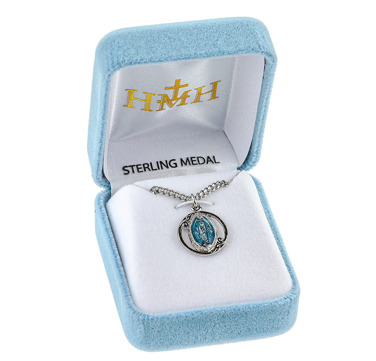 Sterling Silver Blue Epoxy Miraculous Medal