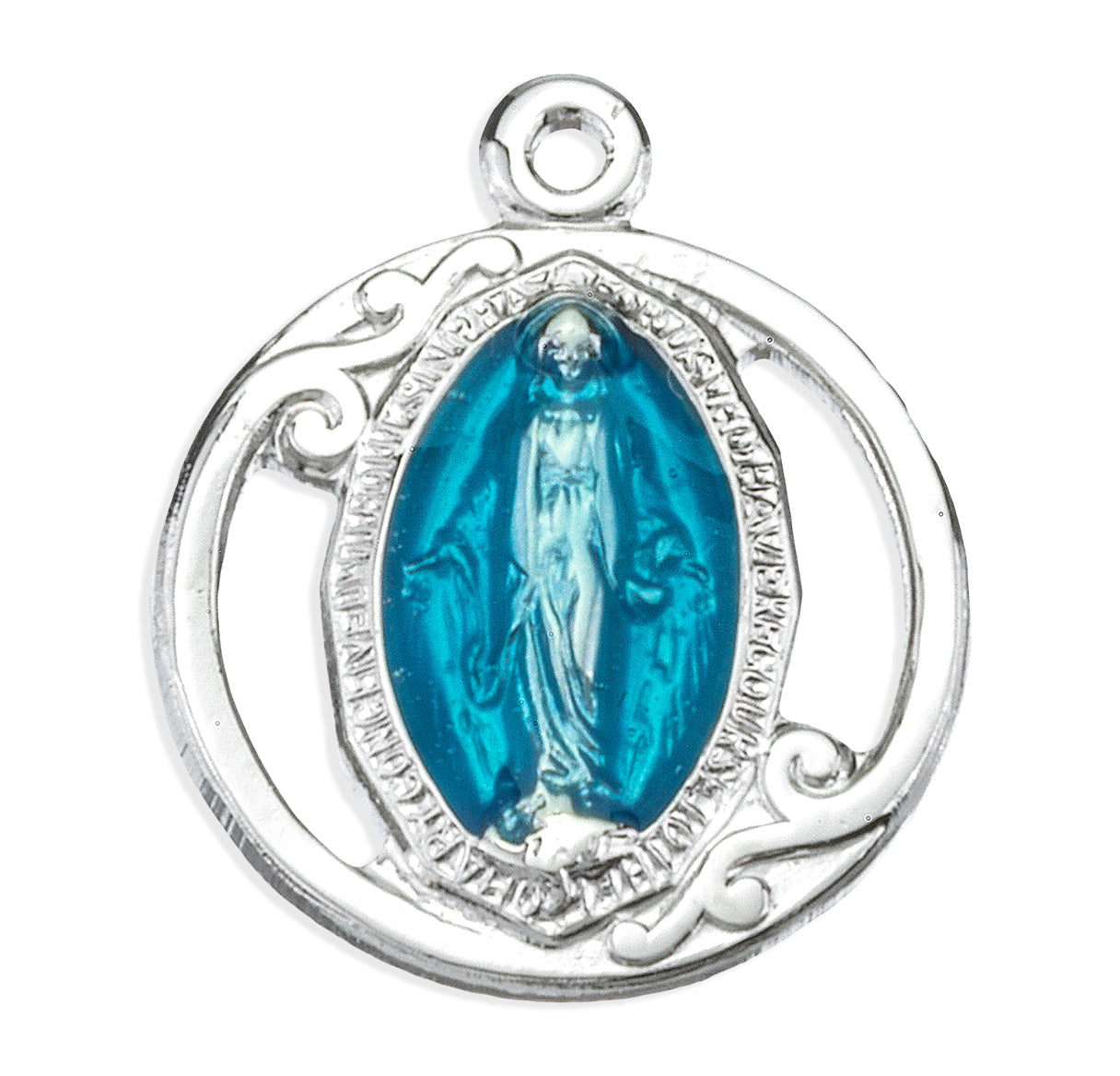 Sterling Silver Blue Epoxy Miraculous Medal