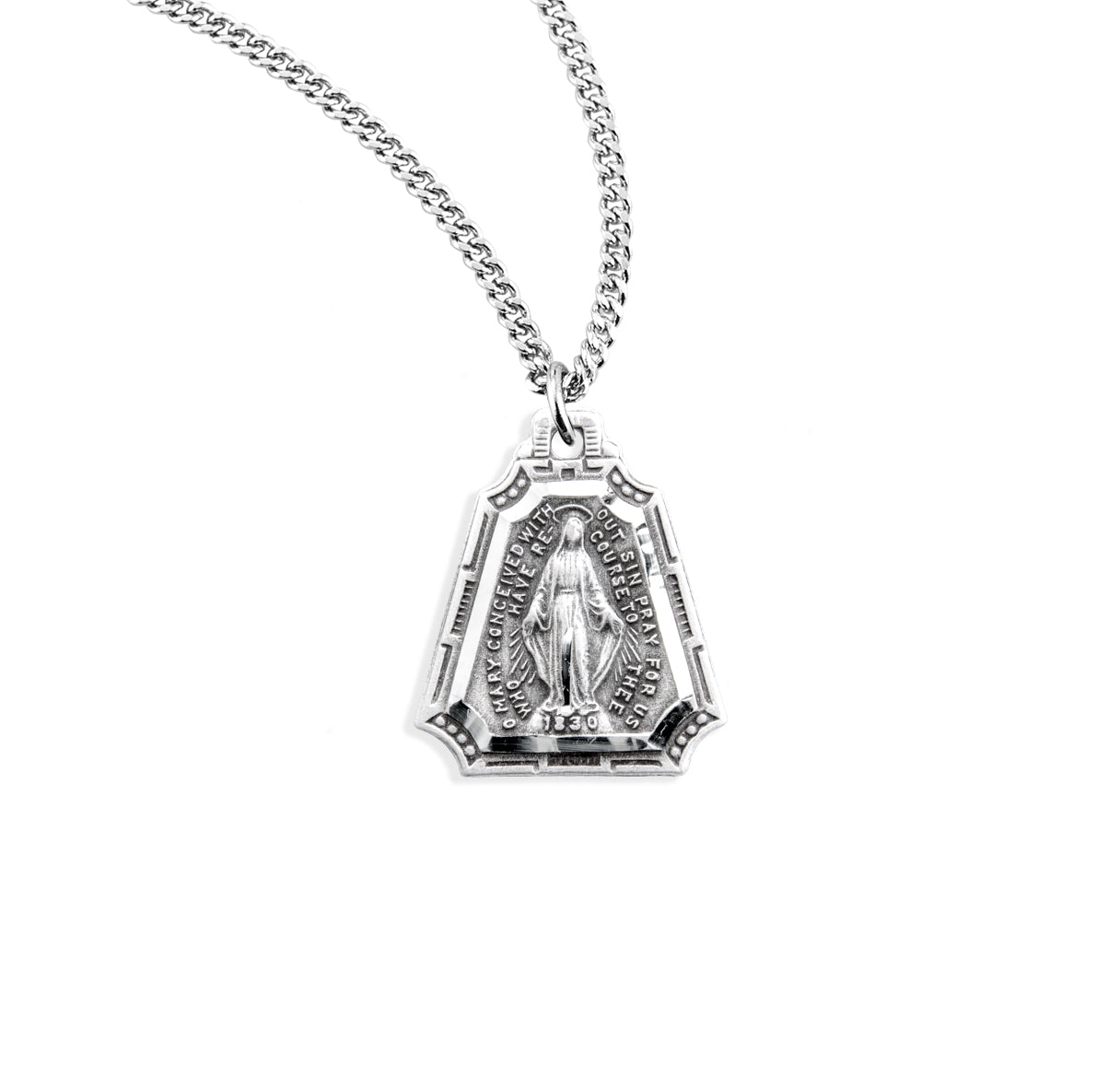 Sterling Silver Triangle Shaped Miraculous Medal w/24" Ch-Bxd