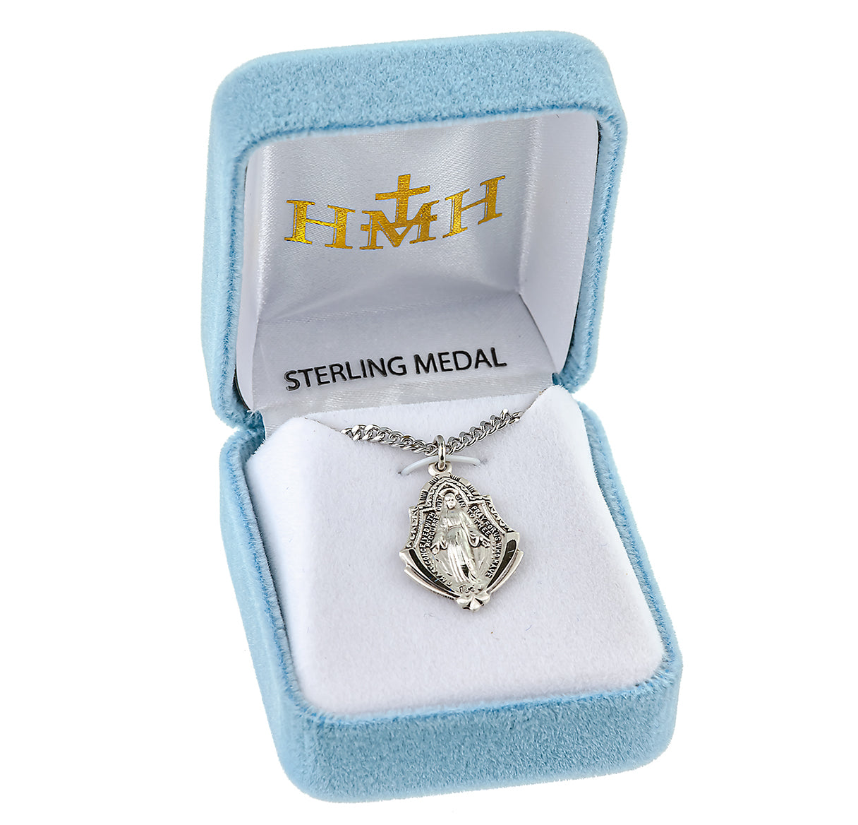 Sterling Silver Miraculous Medal with Art Deco Border