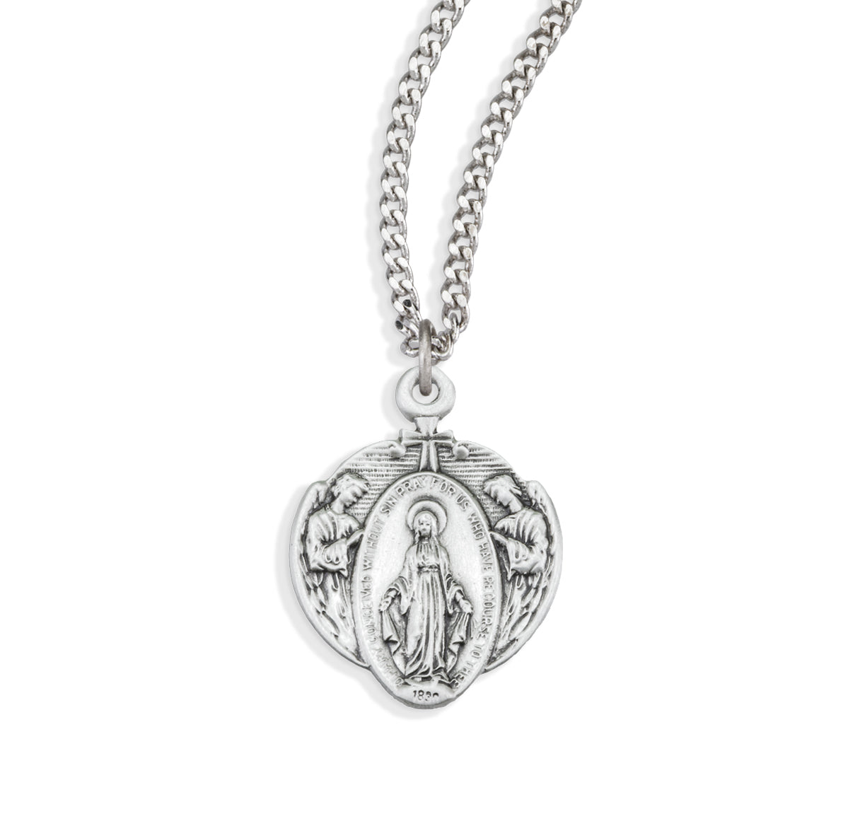 Sterling Angels Miraculous 15/16" Medal-18" Ch-Bxd