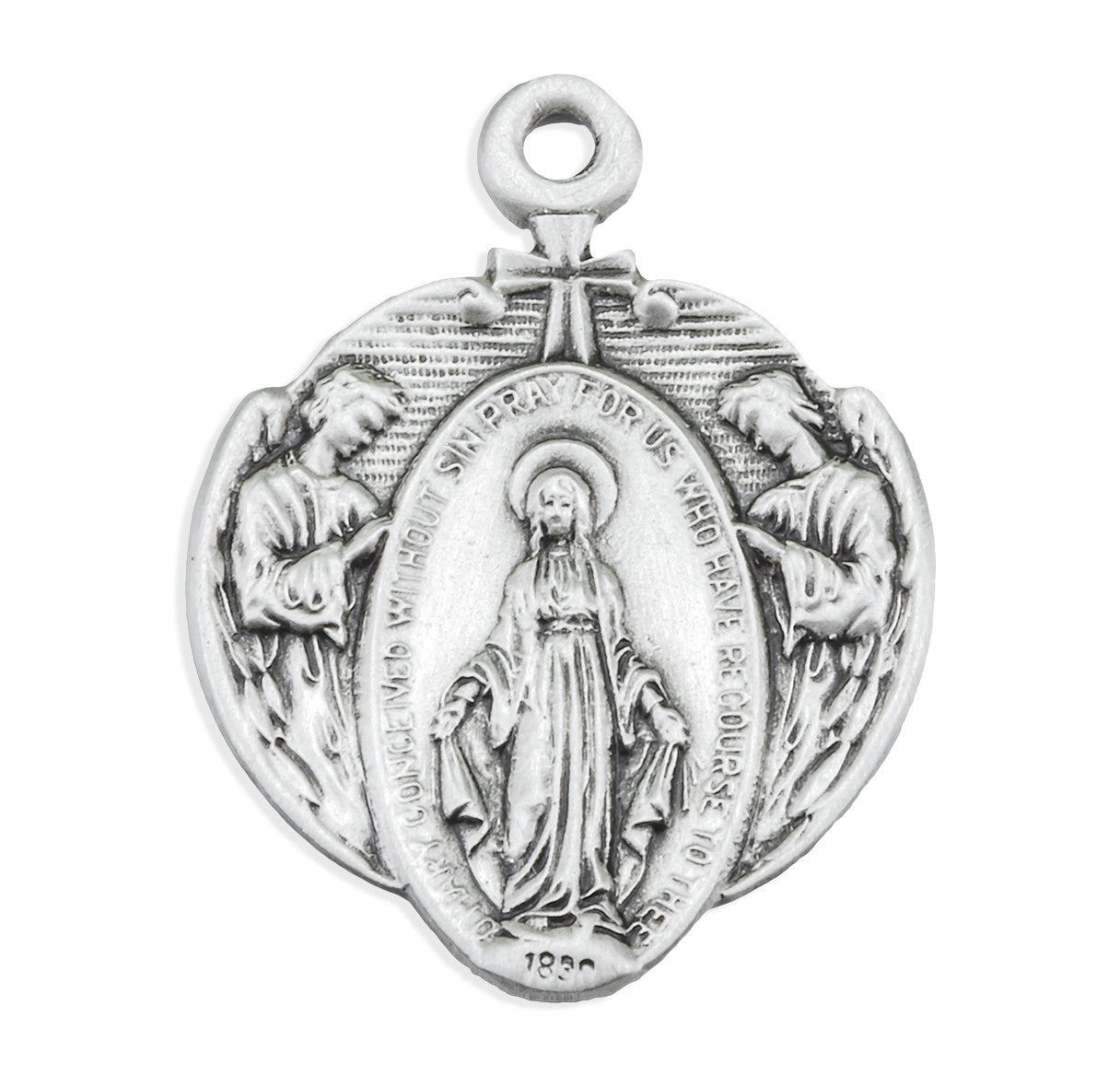 Sterling Angels Miraculous 15/16" Medal-18" Ch-Bxd