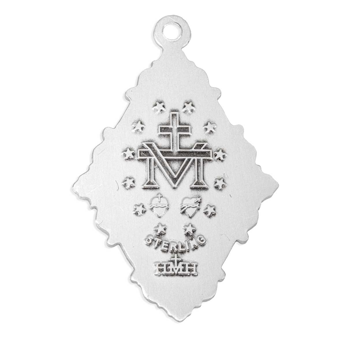 Sterling Silver Medium Miraculous Medal W/ Floret & Vine Four Sided Bordering-18"