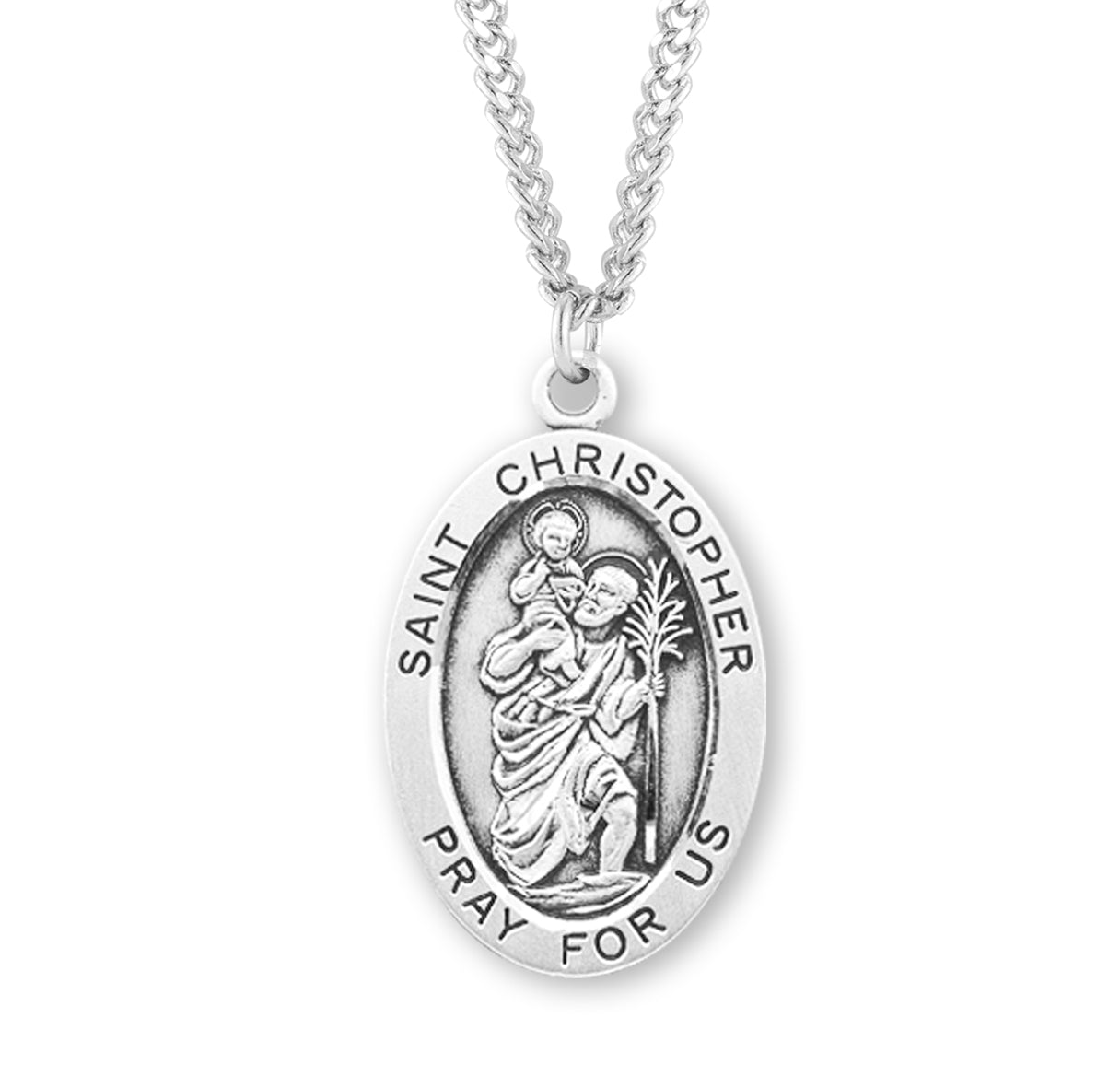 Sterling Silver Lg Oval St Christopher 27" Ch-Bxd