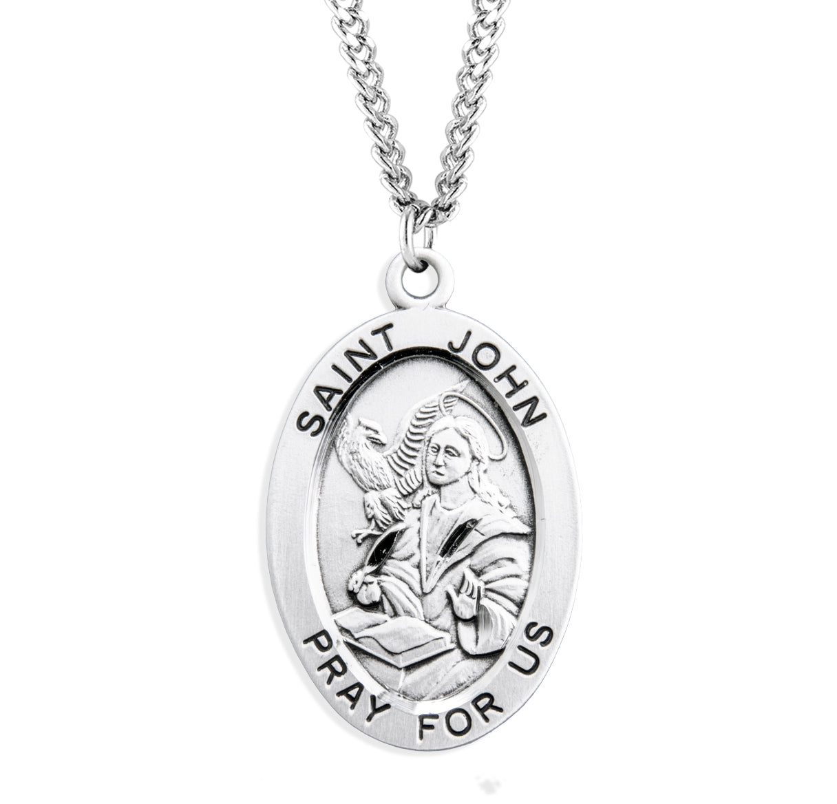 Patron Saint John the Evangelist Oval Sterling Silver Medal