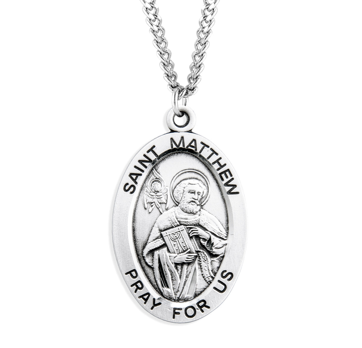 Sterling Silver Lg Oval St Matthew 27" Ch-Bxd