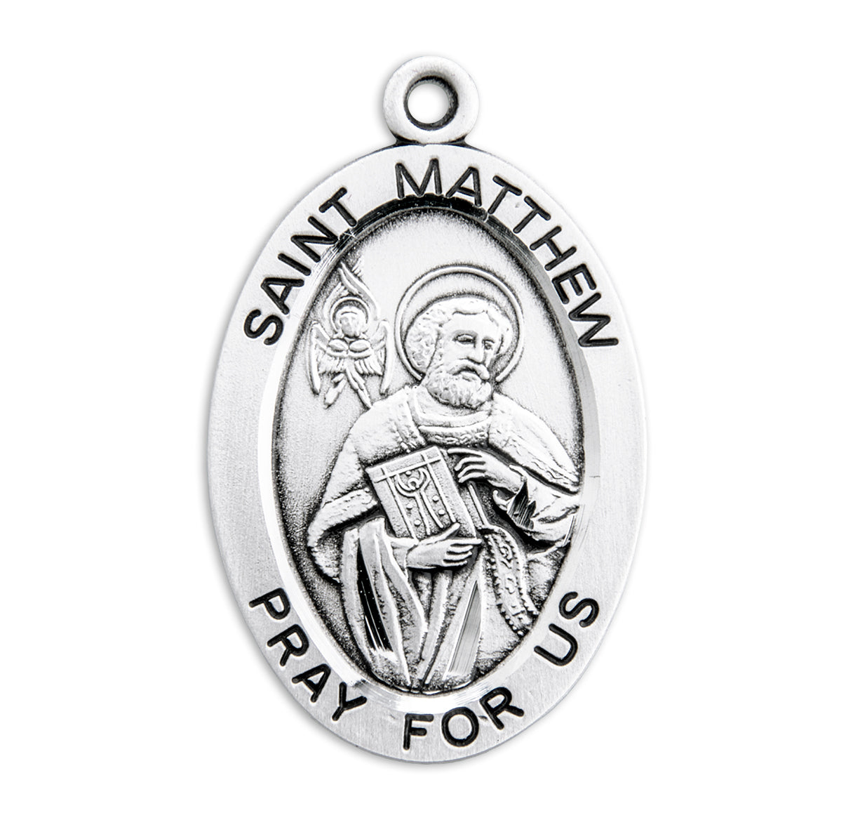Sterling Silver Lg Oval St Matthew 27" Ch-Bxd