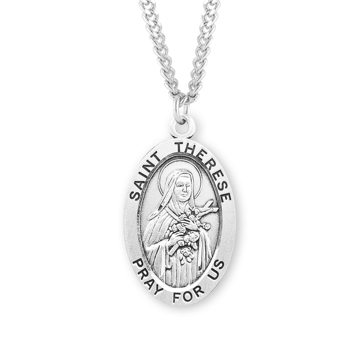 Patron Saint Therese of Lisieux Oval Sterling Silver Medal — HMH Religious