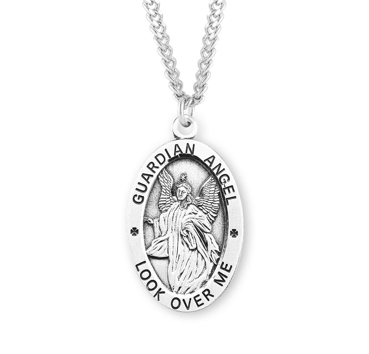 Sterling Lg Oval Guardian Angel w/ 20" Ch Bxd
