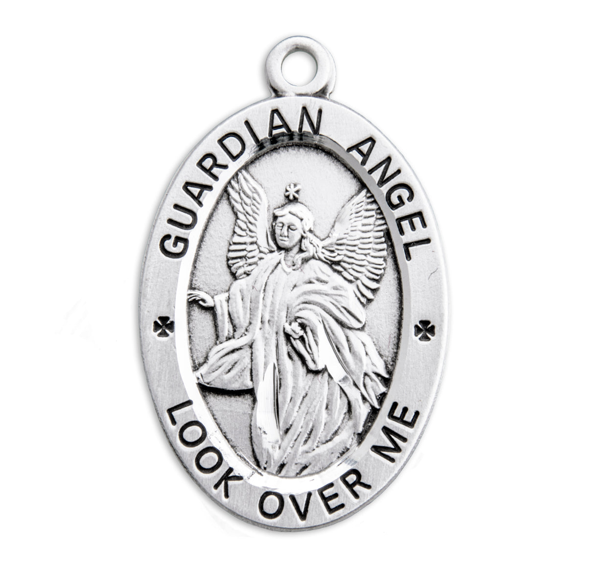 Sterling Lg Oval Guardian Angel w/ 20" Ch Bxd