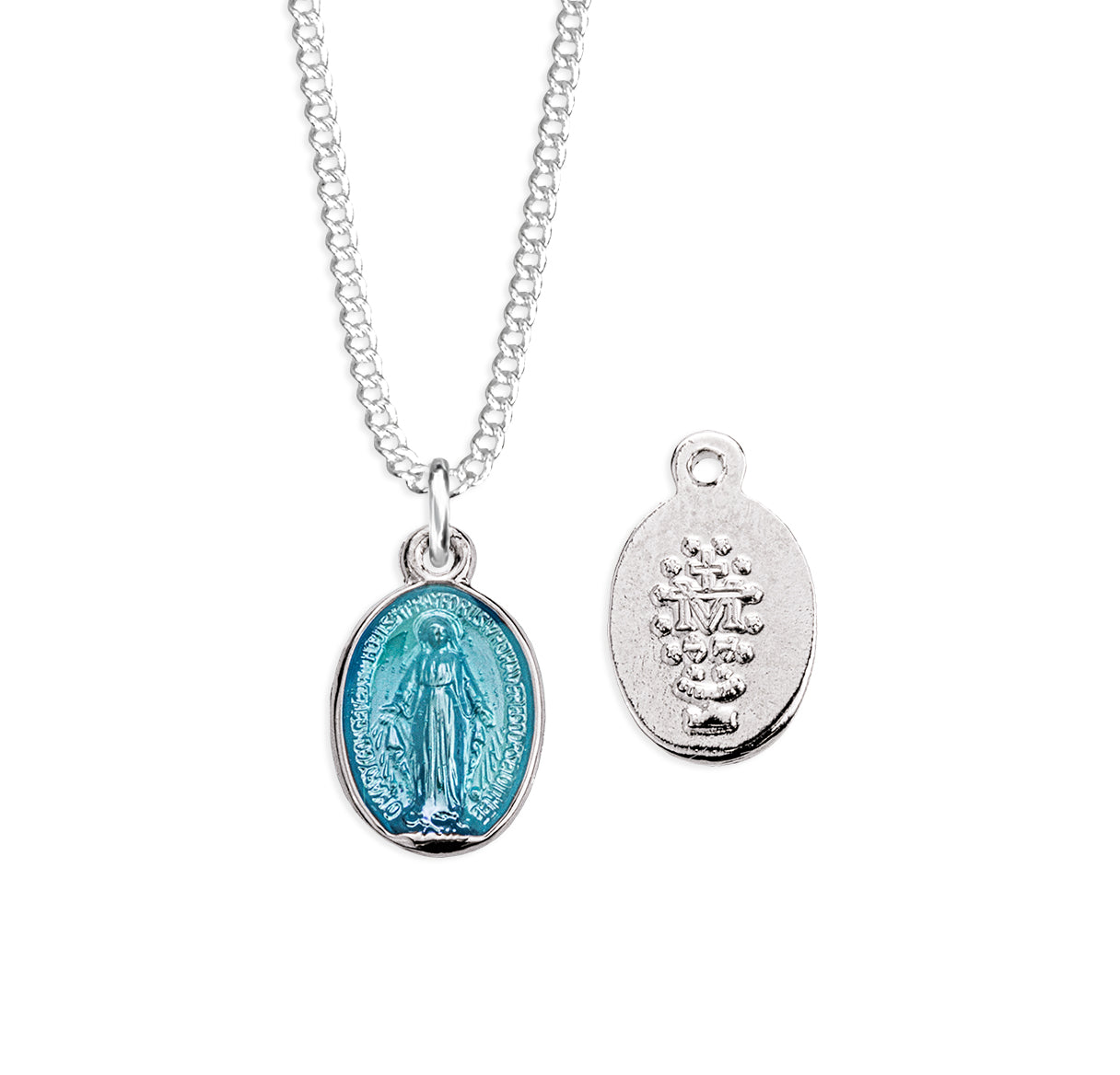 Sterling Silver Blue Tiny Miraculous-16" Ch-Bxd