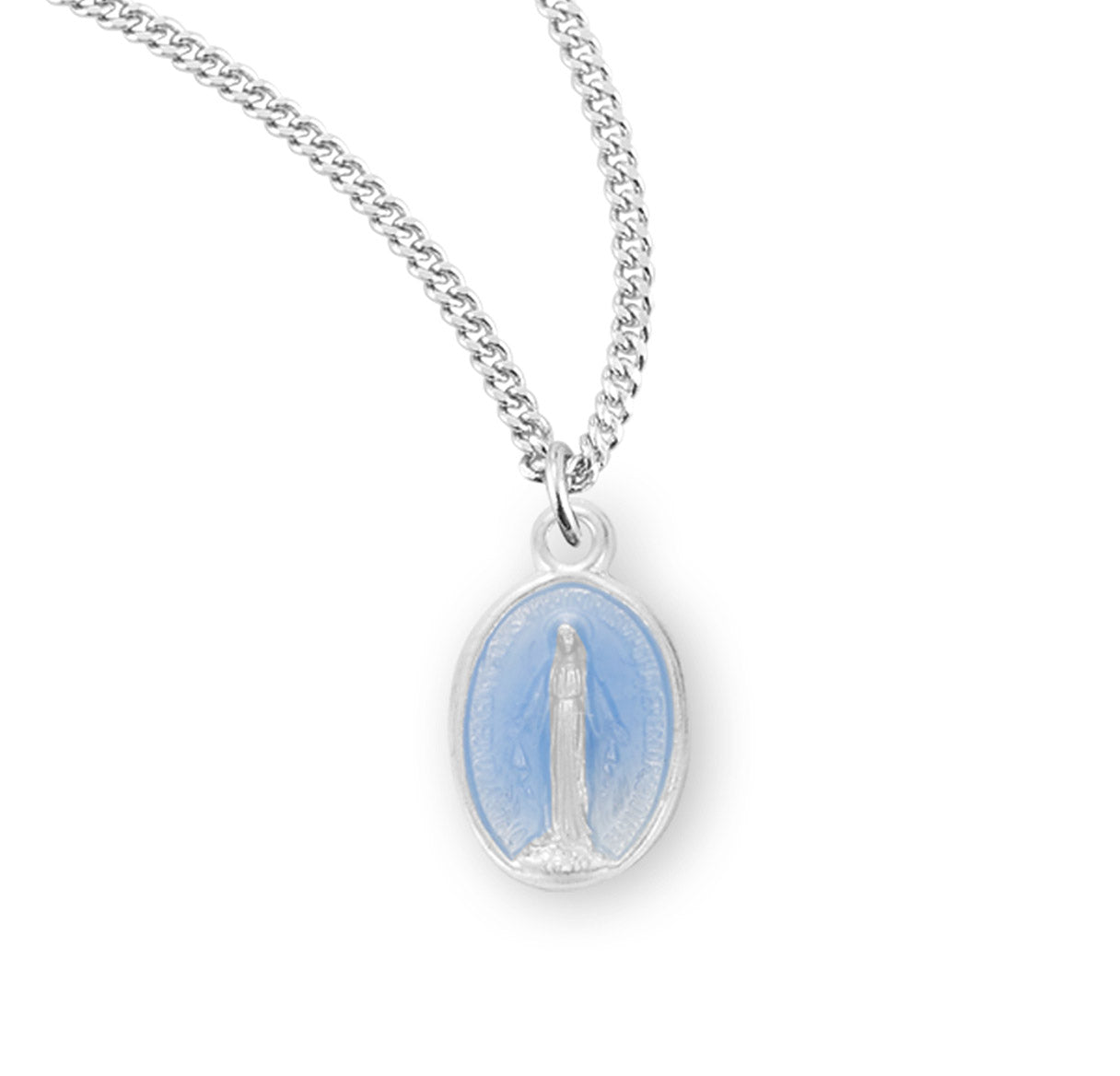 Sterling Silver Oval Blue Epoxy Miraculous Medal