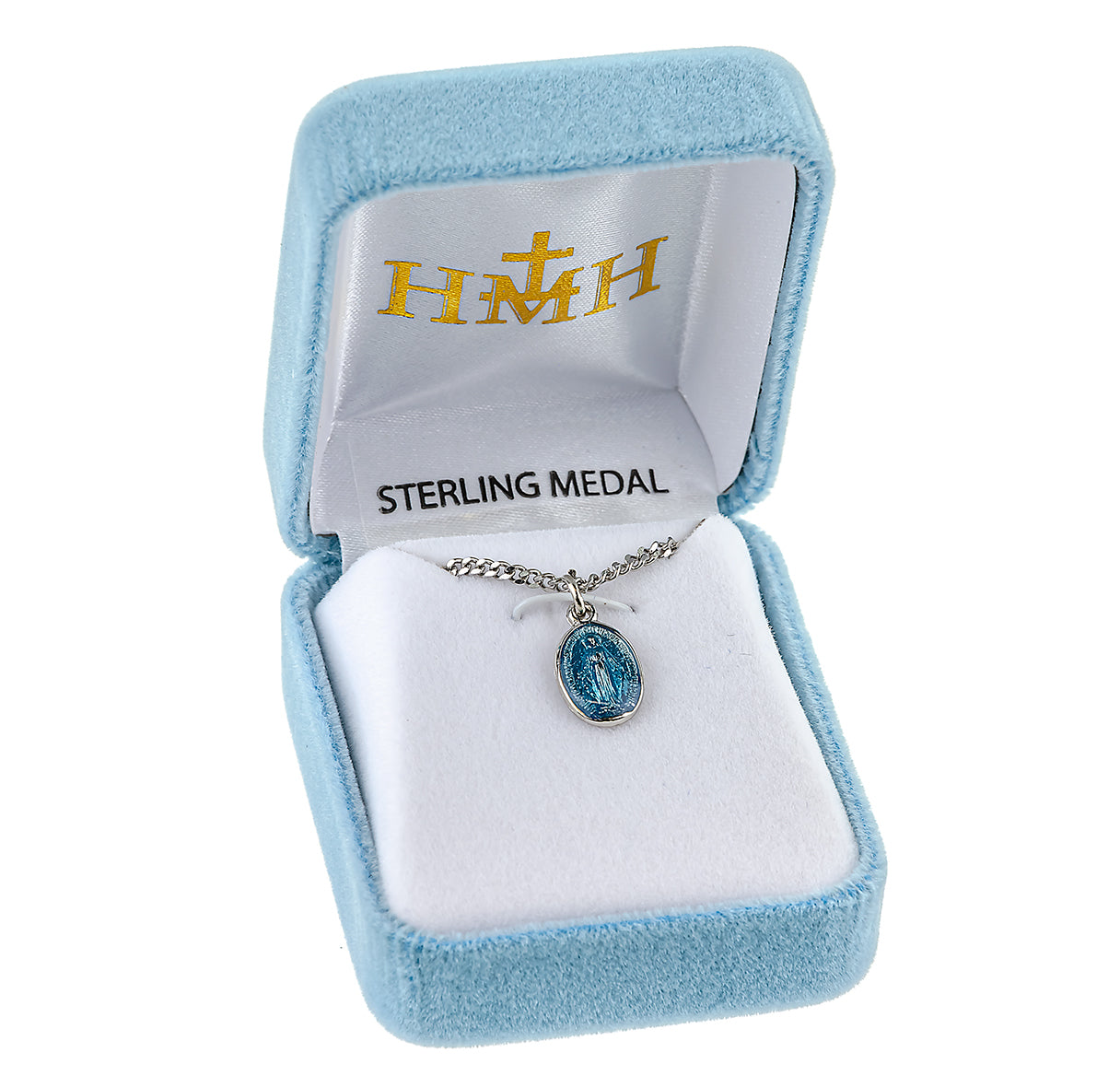 Sterling Silver Oval Blue Epoxy Miraculous Medal