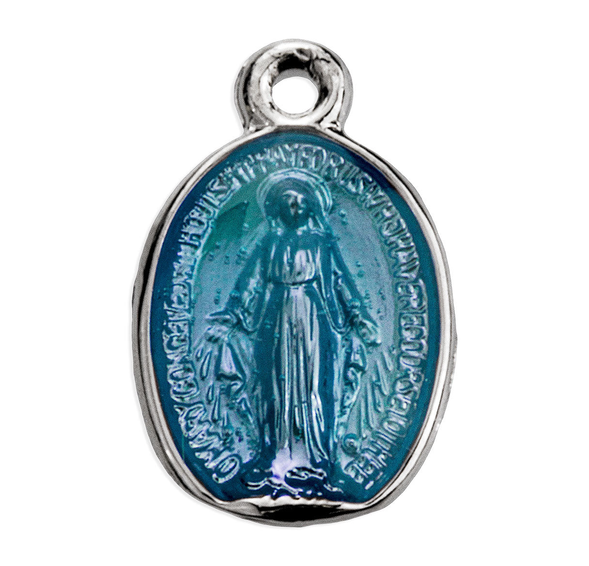 Sterling Silver Oval Blue Epoxy Miraculous Medal