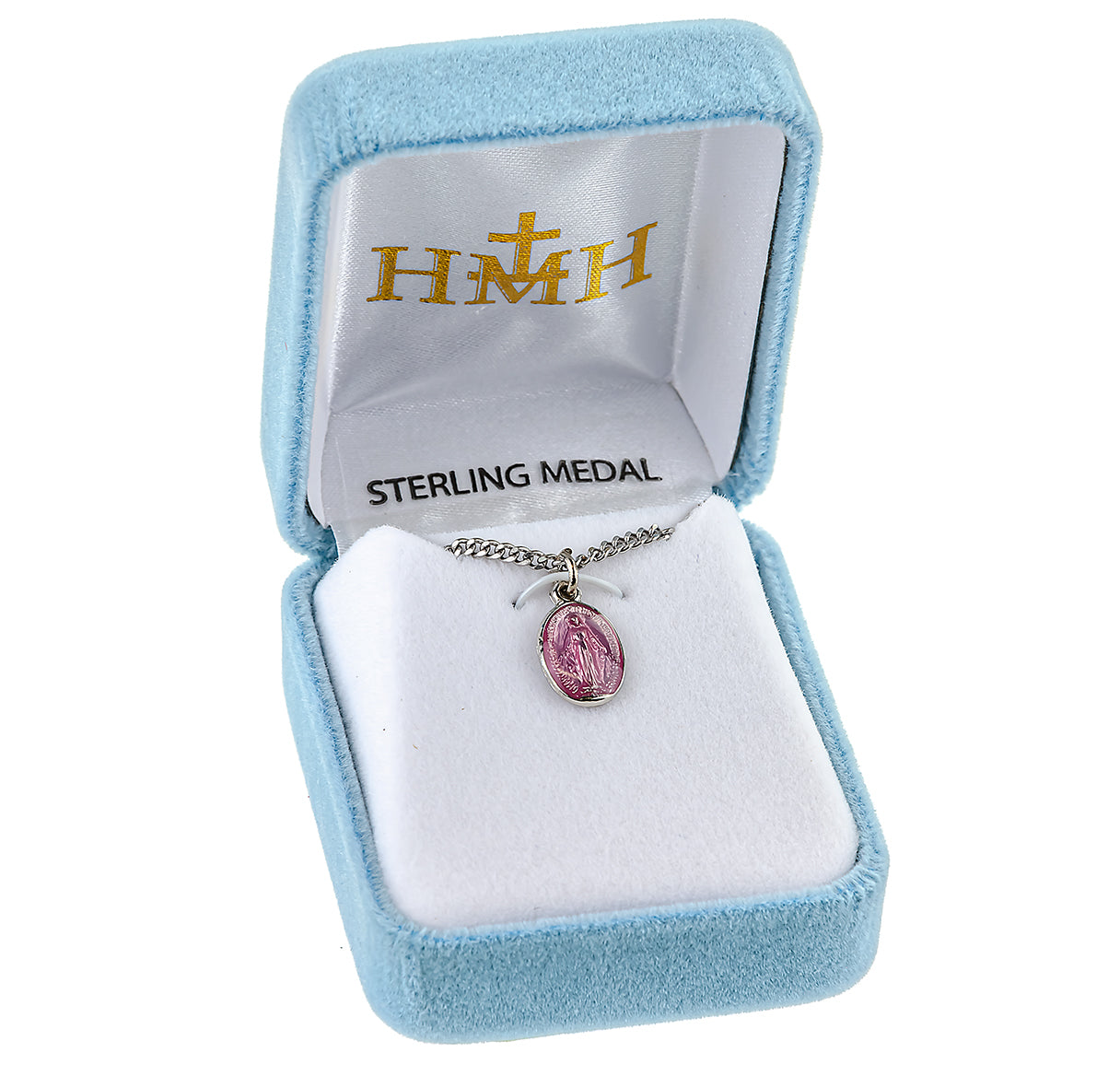 Sterling Silver Oval Pink Epoxy Miraculous Medal