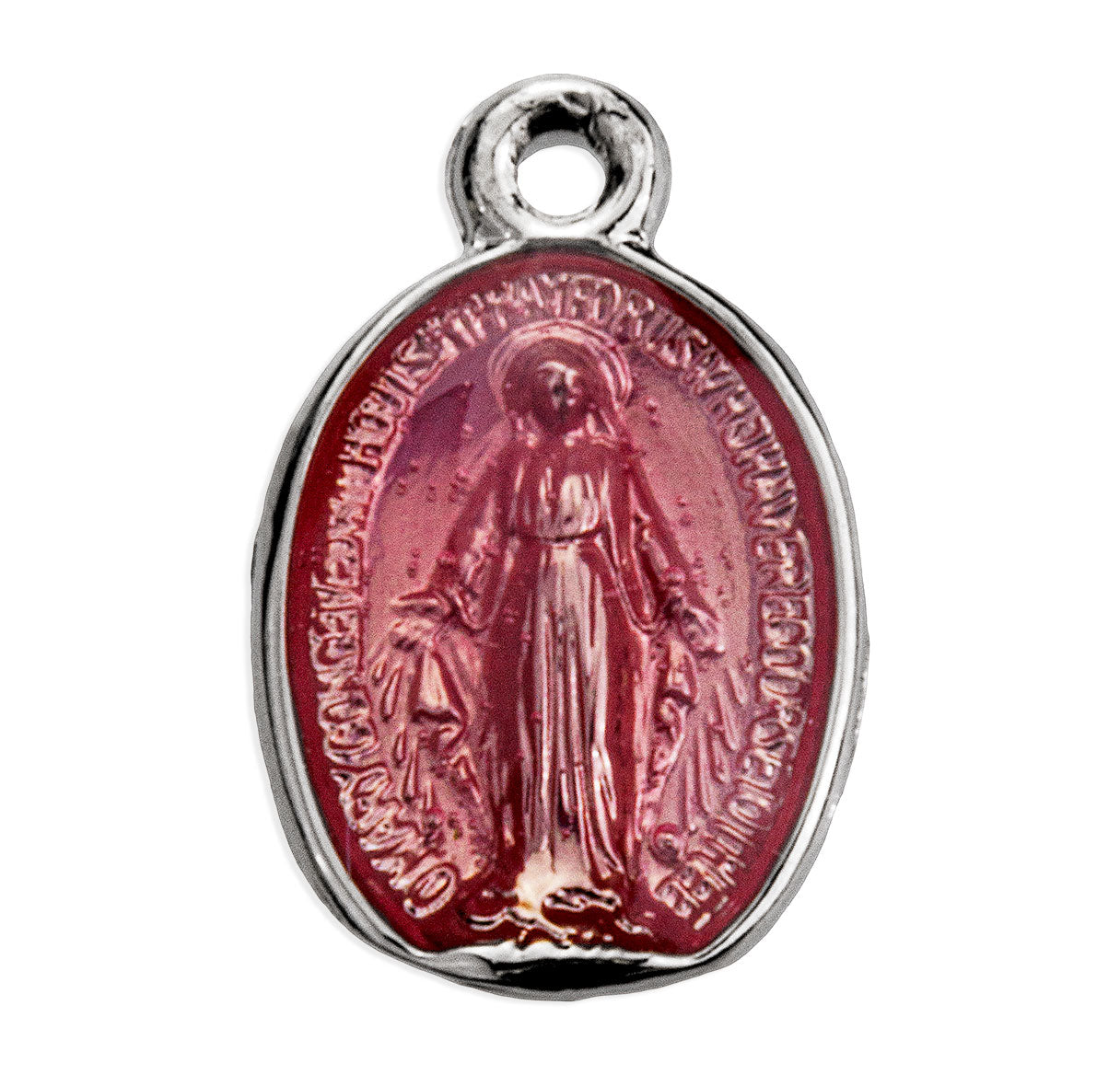 Sterling Silver Oval Pink Epoxy Miraculous Medal