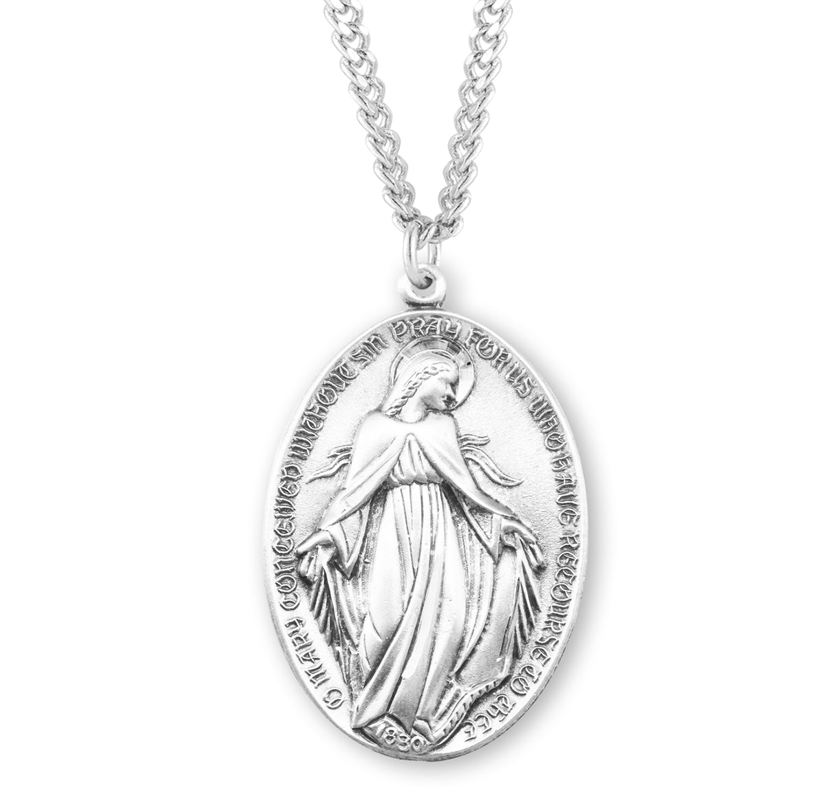 Sterling Silver Lrg Oval Profile Miraculous w/24" Ch-Bxd