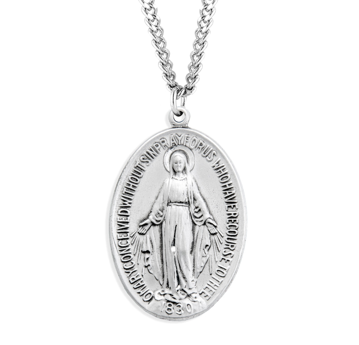 Sterling Silver Lrg. Miraculous w/24" Ch-Bxd